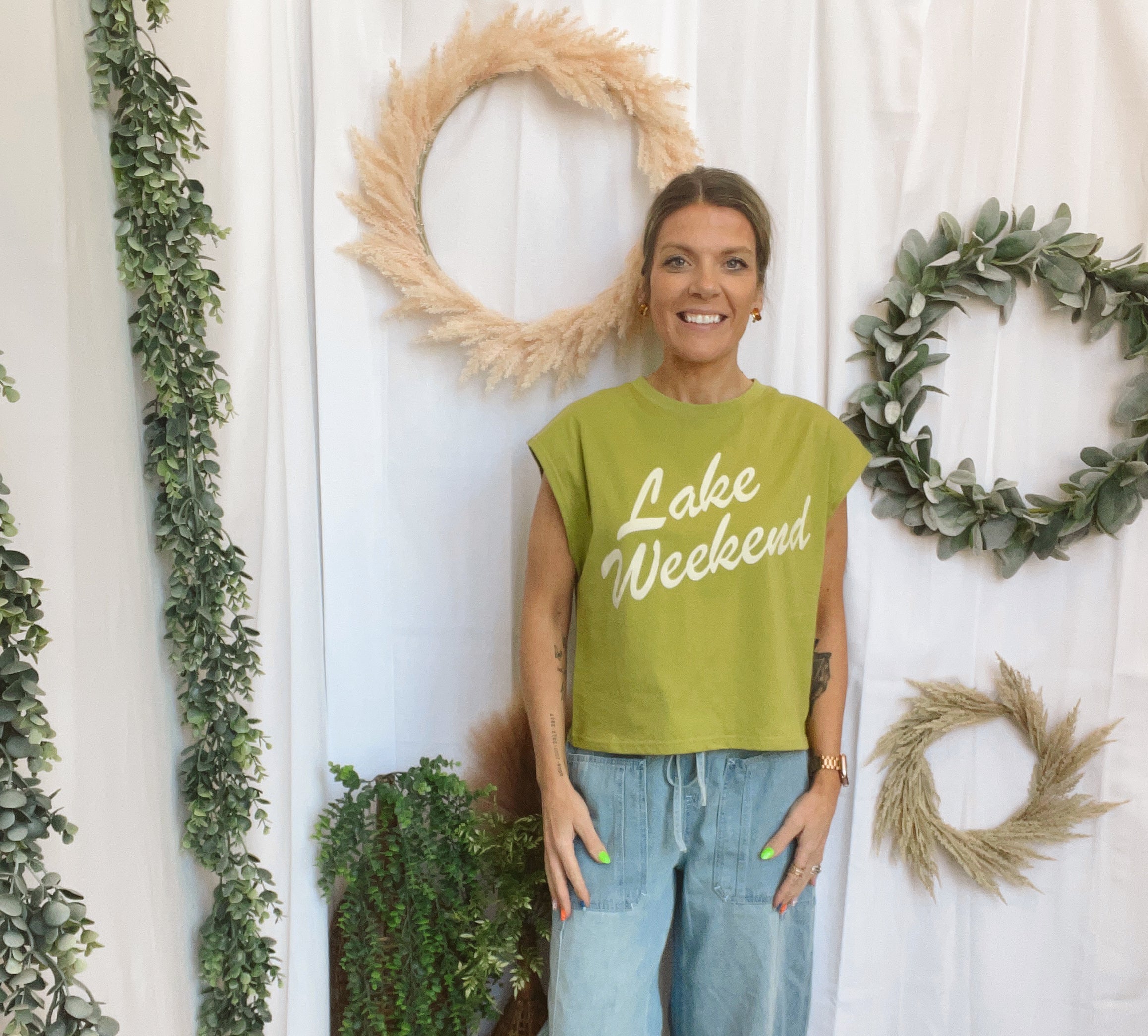 Lime Lake Weekend Tank-Tank Tops-blakley-The Silo Boutique, Women's Fashion Boutique Located in Warren and Grand Forks North Dakota