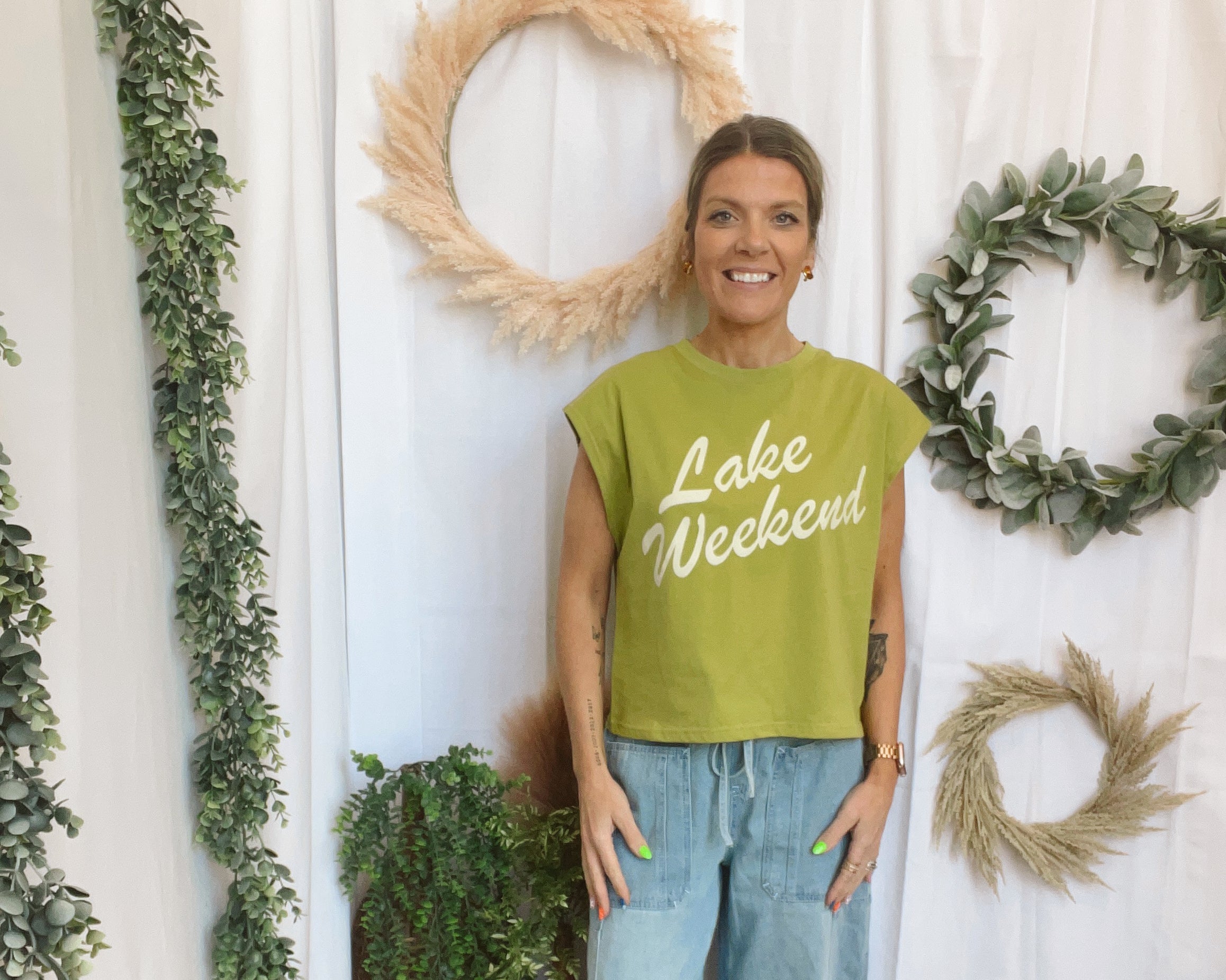 Lime Lake Weekend Tank-Tank Tops-blakley-The Silo Boutique, Women's Fashion Boutique Located in Warren and Grand Forks North Dakota