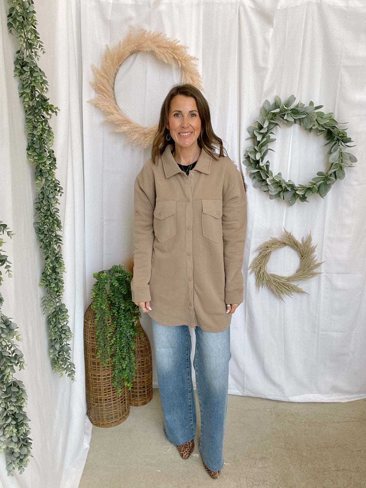 Mono B Malibu Shacket-Taupe-Coats & Jackets-mono b-The Silo Boutique, Women's Fashion Boutique Located in Warren and Grand Forks North Dakota