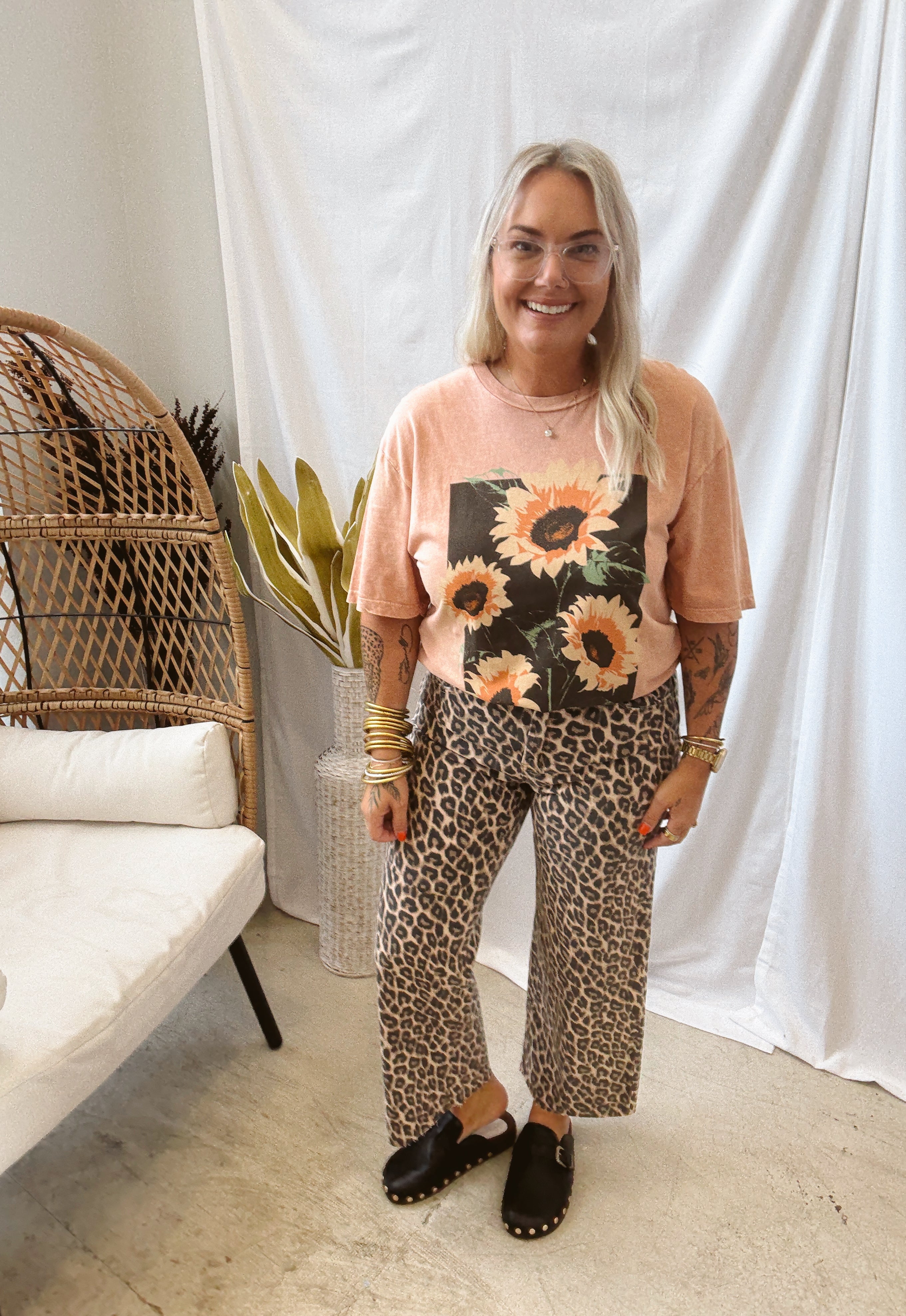 Burnt Coral Sunflower Graphic Tee-Graphic Tees-lotus-The Silo Boutique, Women's Fashion Boutique Located in Warren and Grand Forks North Dakota
