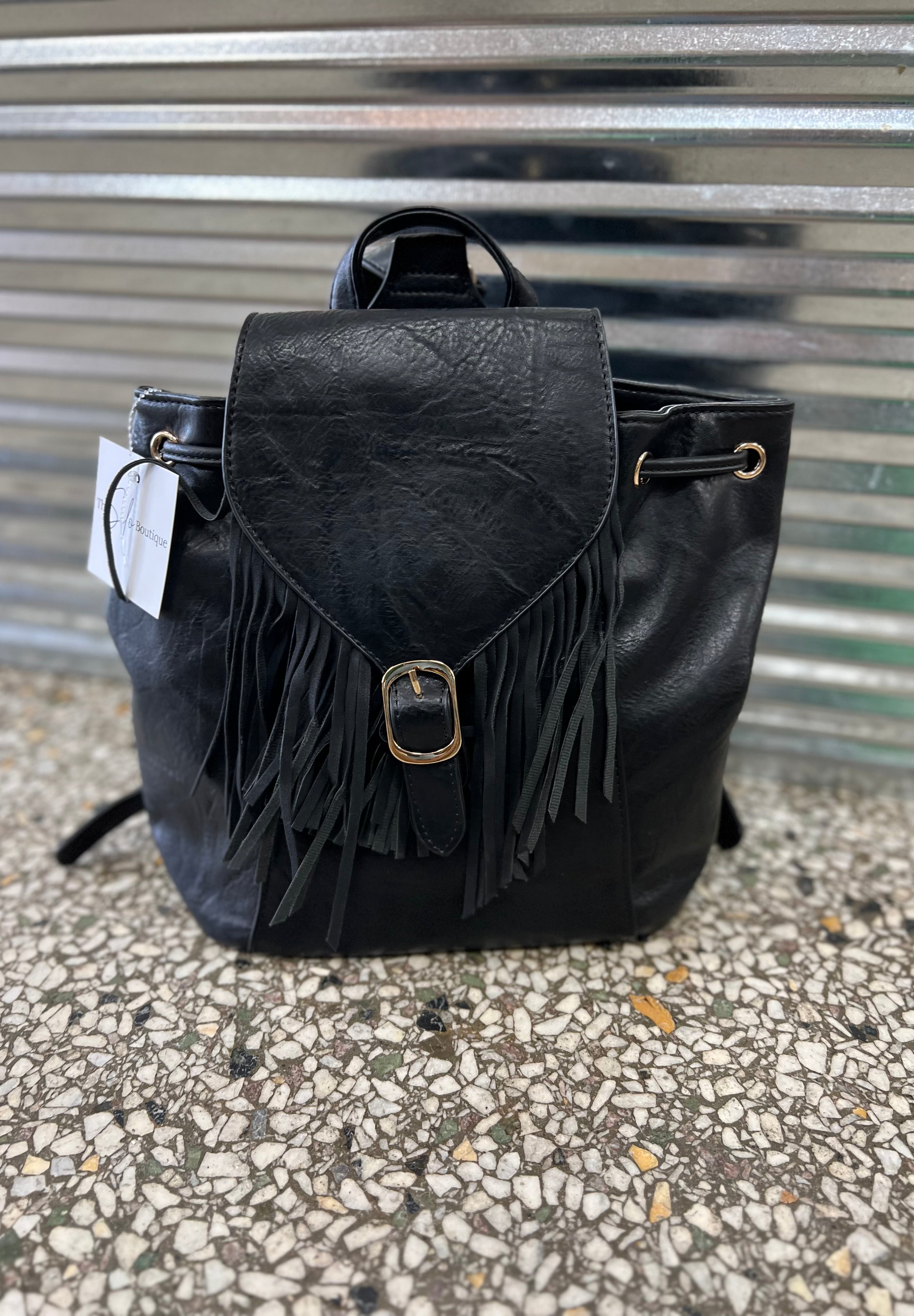 Jen and Co Jewel Bucket Backpack Purse w/ Fringe-Purses-Jen and Co-The Silo Boutique, Women's Fashion Boutique Located in Warren and Grand Forks North Dakota