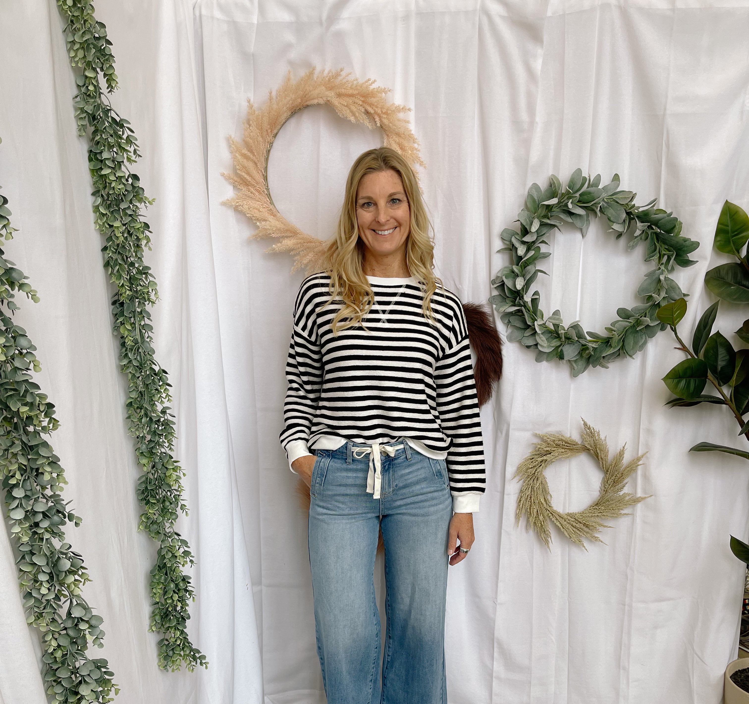 Zoe Striped Sweatshirt-Black-Sweatshirts-Zenana-The Silo Boutique, Women's Fashion Boutique Located in Warren and Grand Forks North Dakota