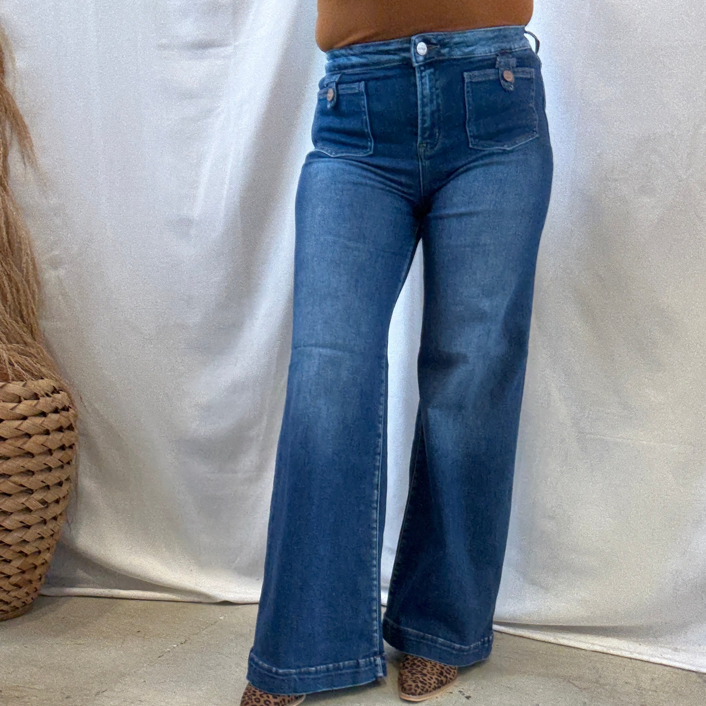 Risen Dark Wash Patch Pocket Jeans-Final Sale-Jeans-risen-The Silo Boutique, Women's Fashion Boutique Located in Warren and Grand Forks North Dakota