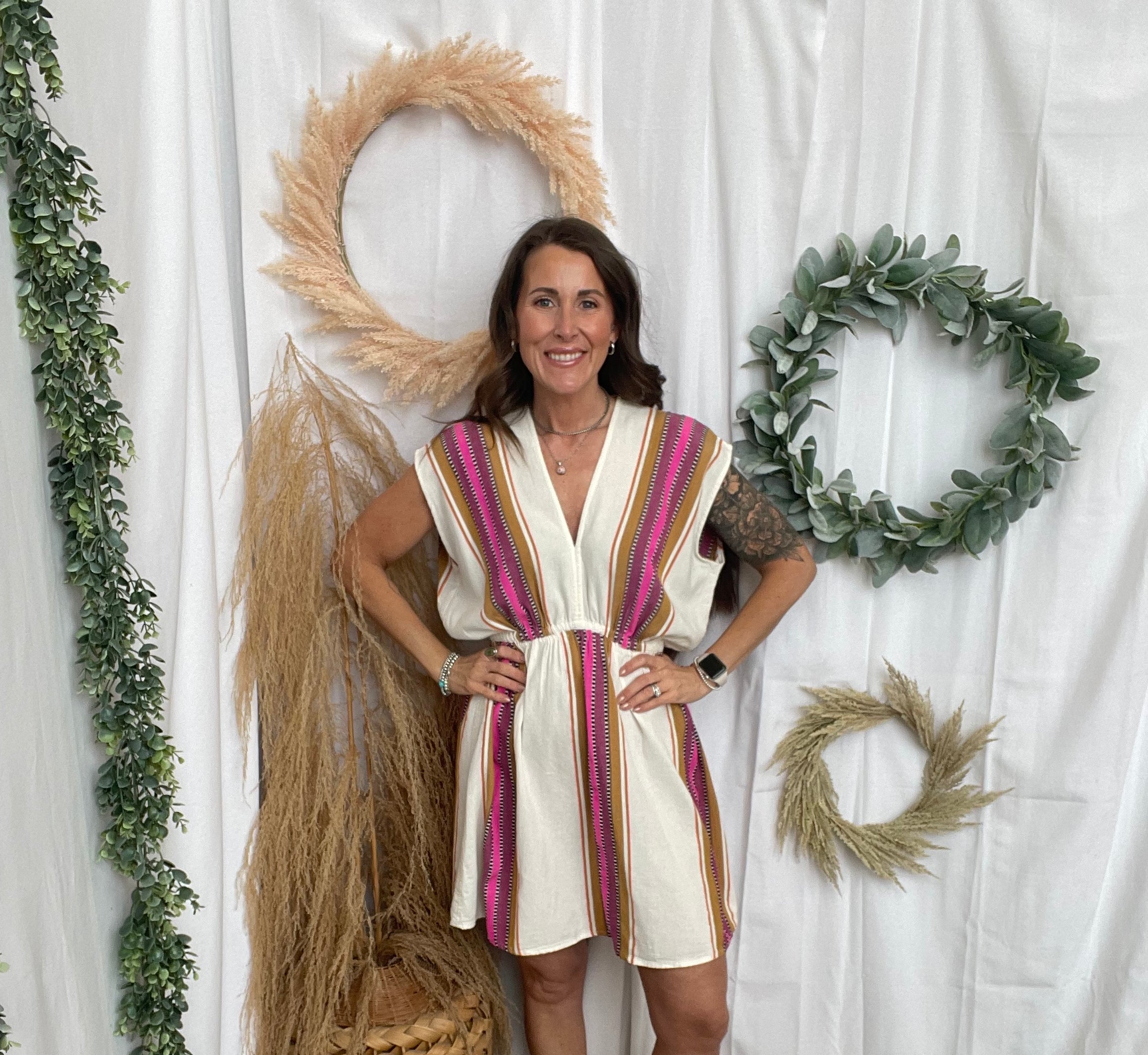Elan Natural Pink V Neck Dress-Dresses-elan-The Silo Boutique, Women's Fashion Boutique Located in Warren and Grand Forks North Dakota