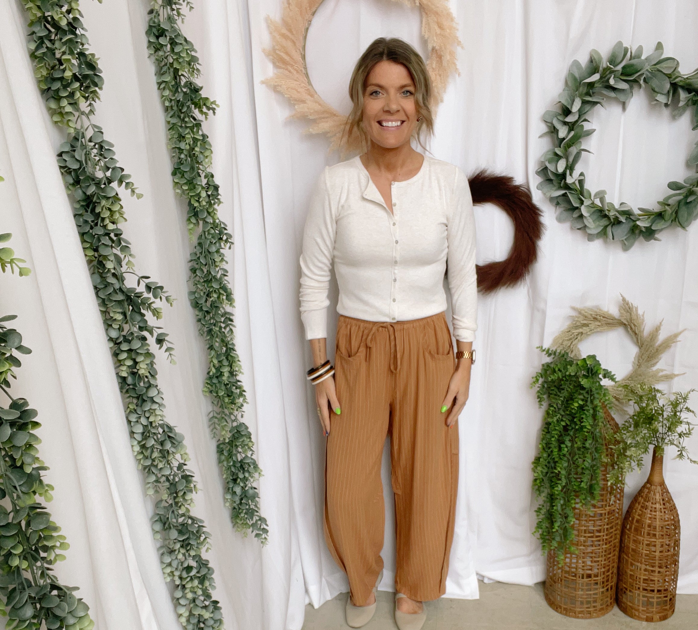 The Lovey Striped Pants-Camel-Pants-oddi-The Silo Boutique, Women's Fashion Boutique Located in Warren and Grand Forks North Dakota