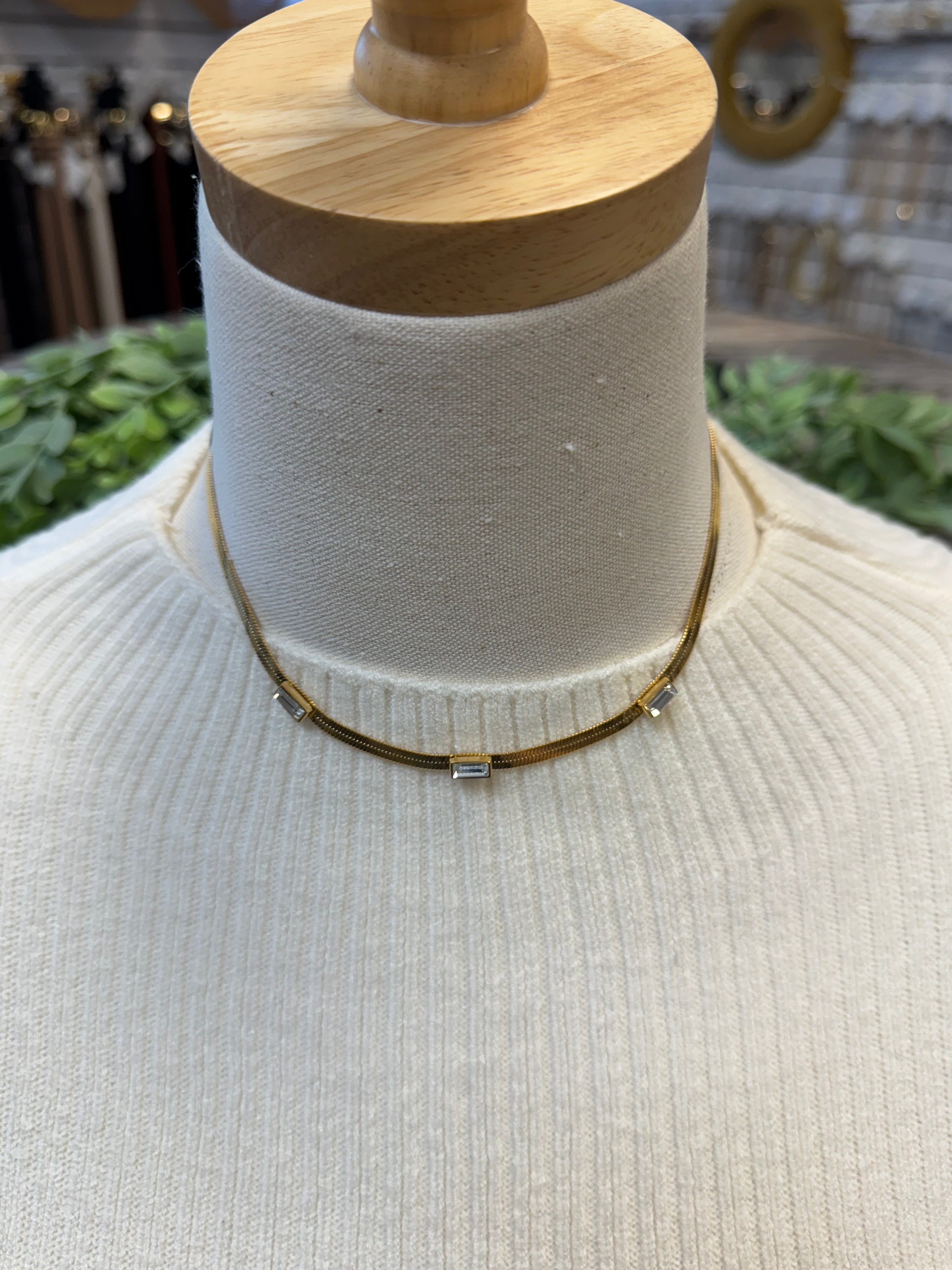 M & S Gem Herringbone Necklace-Necklaces-mila and stevie-The Silo Boutique, Women's Fashion Boutique Located in Warren and Grand Forks North Dakota