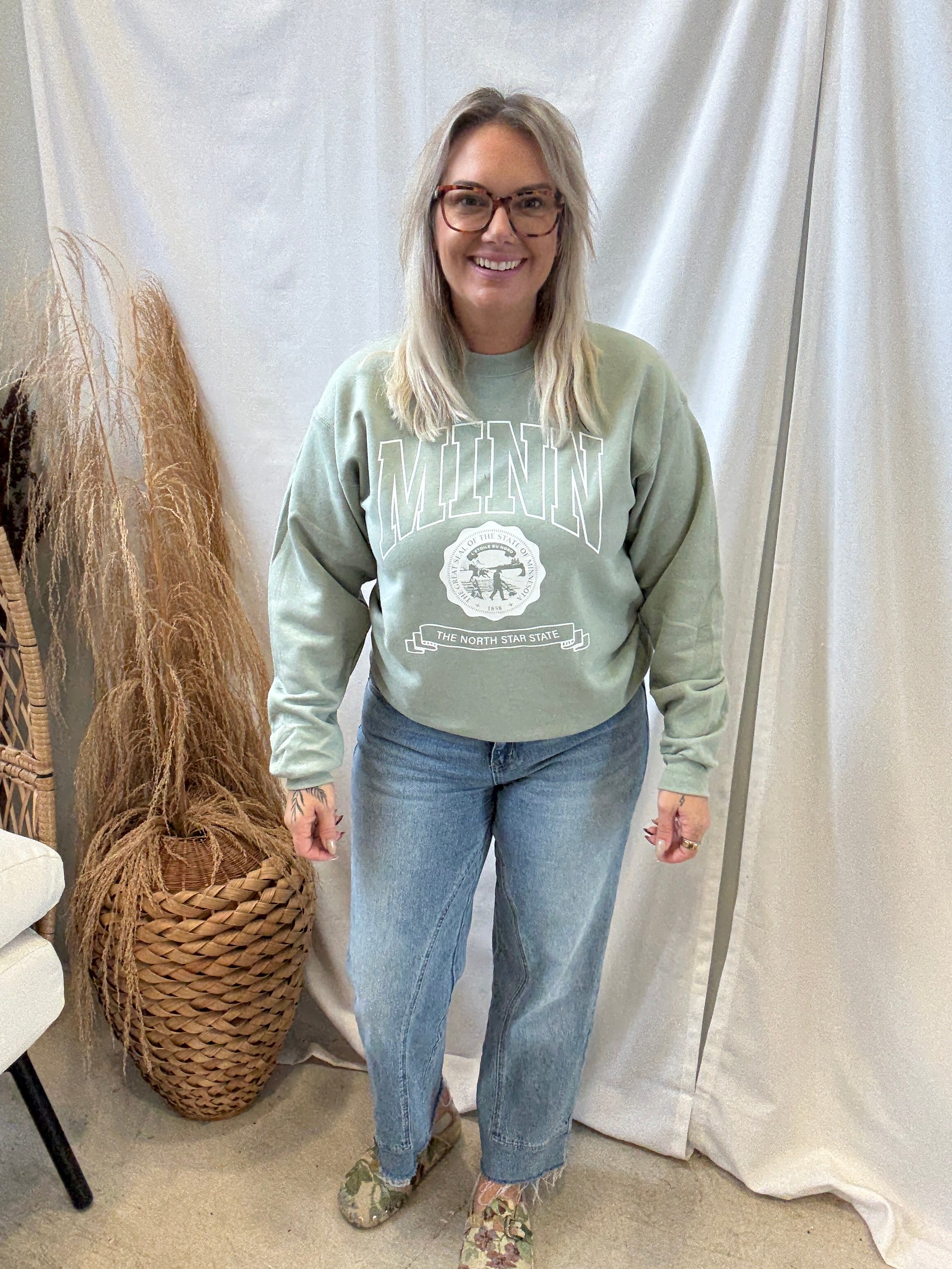 Stonewash Green Minnesota Sweatshirt-Sweatshirts-218-The Silo Boutique, Women's Fashion Boutique Located in Warren and Grand Forks North Dakota