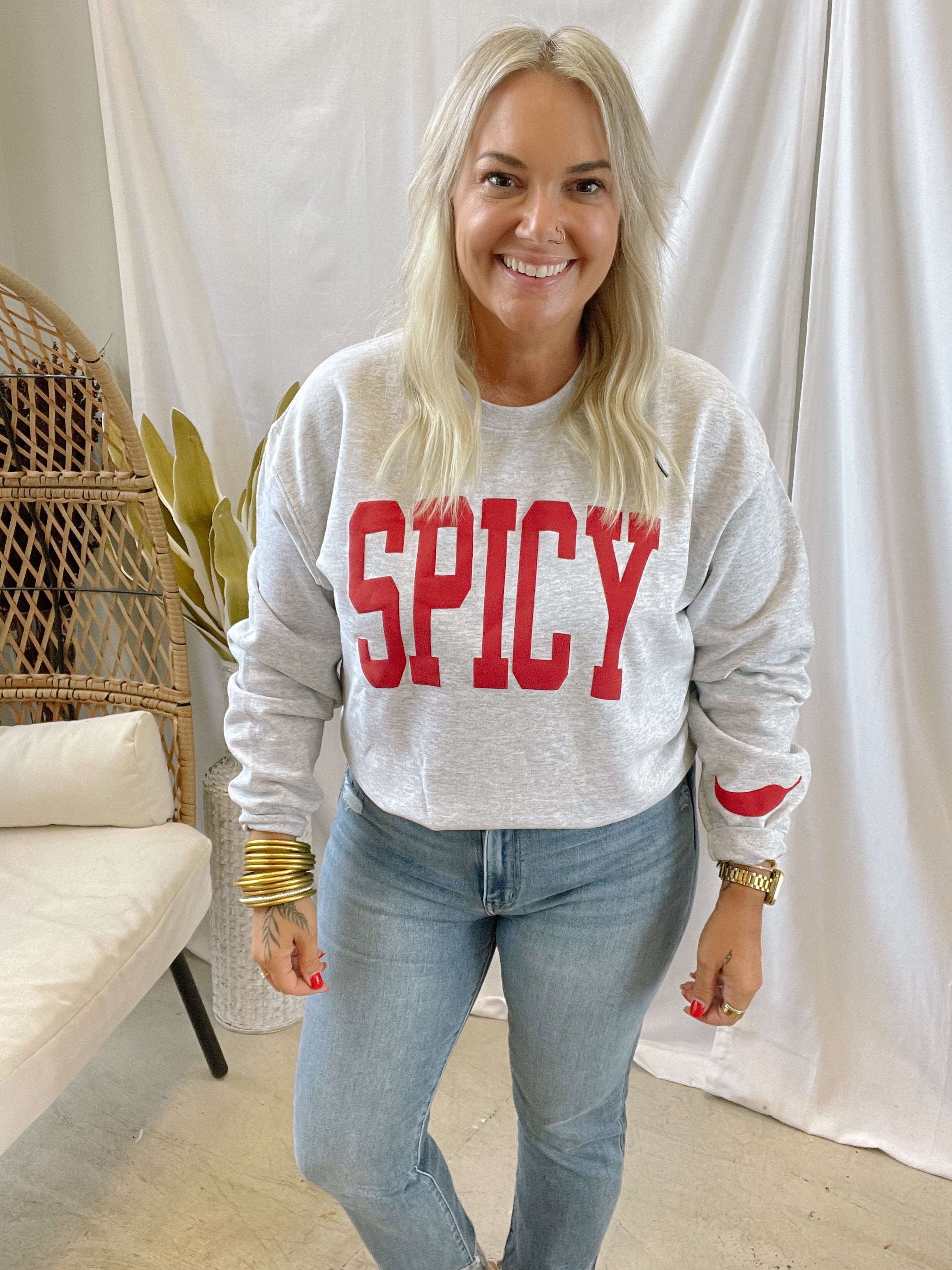 Spicy Sweatshirt-Sweatshirts-birdie-The Silo Boutique, Women's Fashion Boutique Located in Warren and Grand Forks North Dakota