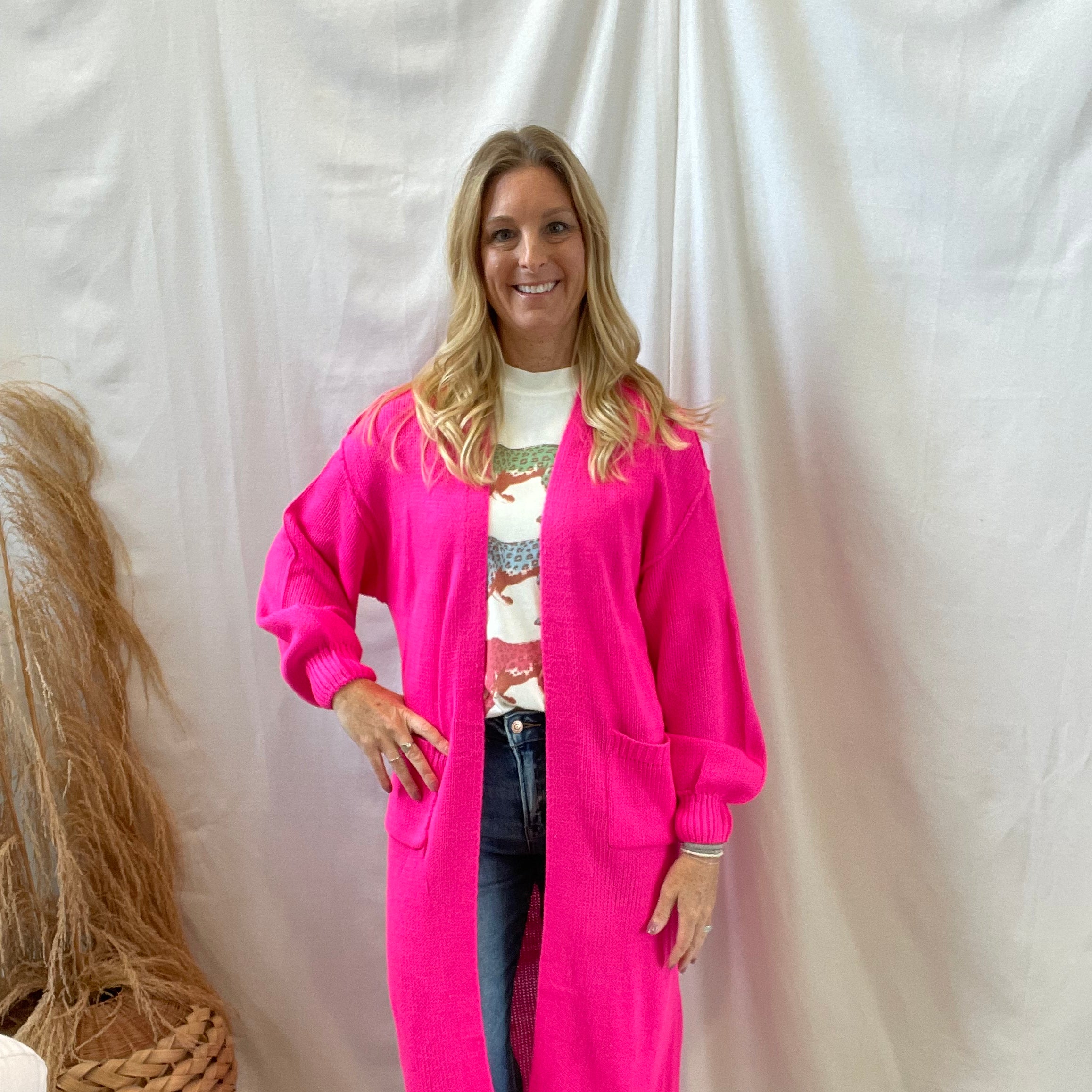 Panache Long Cardigan-Pink-Cardigans-panache-The Silo Boutique, Women's Fashion Boutique Located in Warren and Grand Forks North Dakota