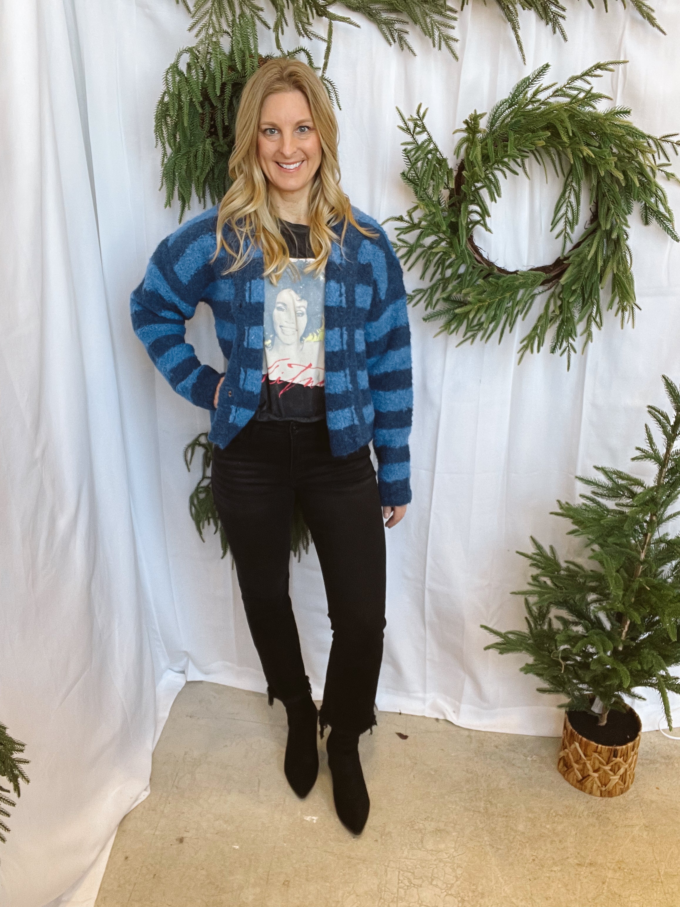 Blue Stripe Brushed Cardigan-Cardigans-wishlist-The Silo Boutique, Women's Fashion Boutique Located in Warren and Grand Forks North Dakota