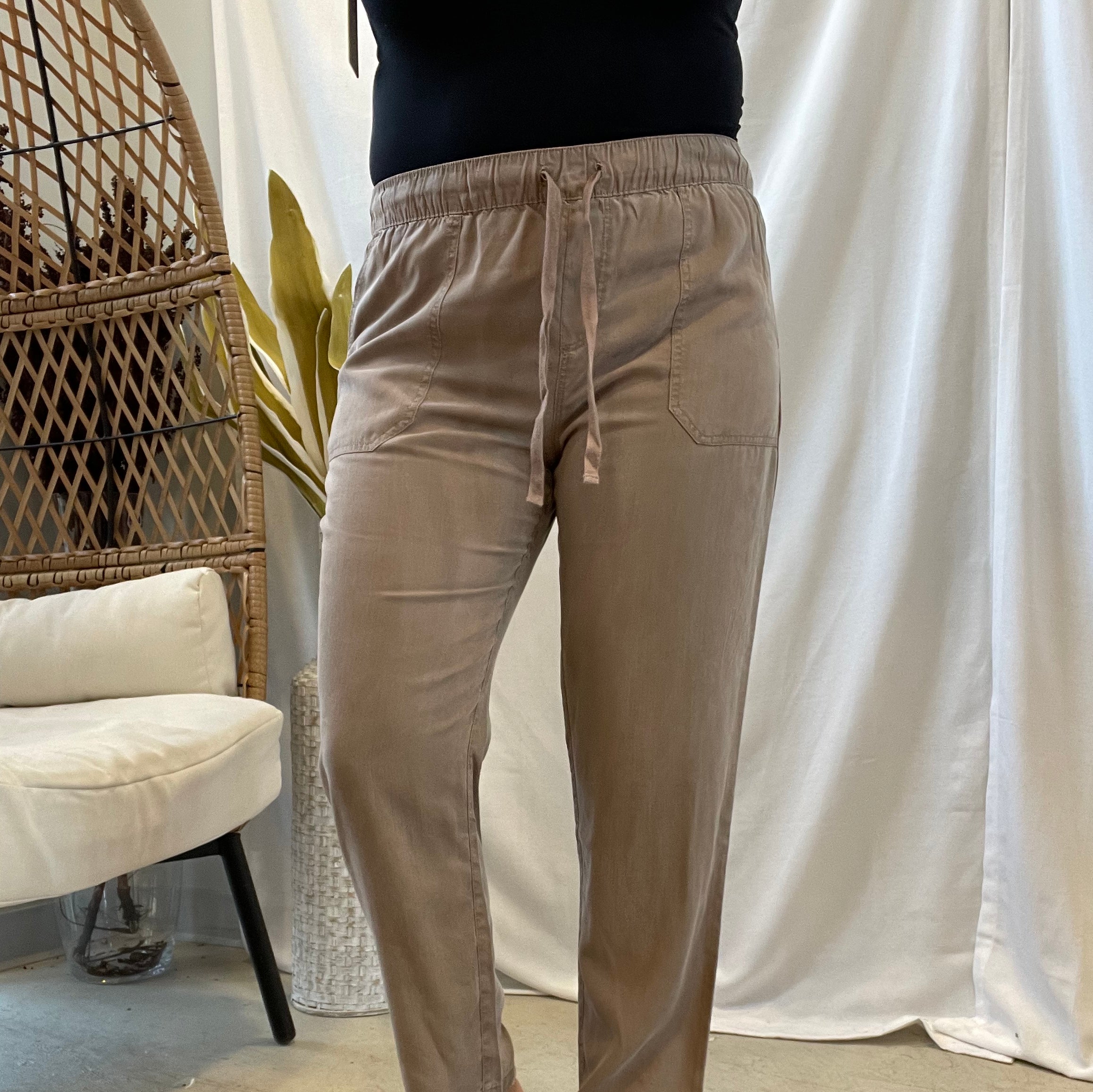 Cool Tapered Tencel Pants-Taupe-Pants-be cool-The Silo Boutique, Women's Fashion Boutique Located in Warren and Grand Forks North Dakota