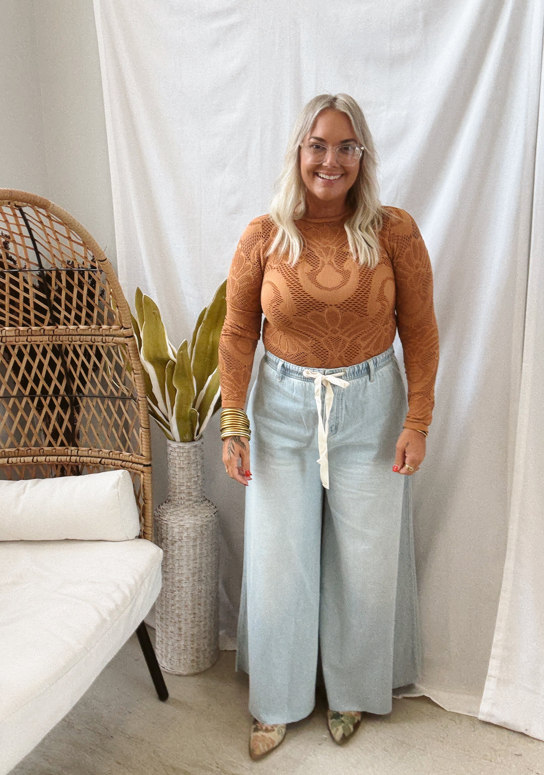 Knit Seamless Jacquard Top-Golden-Long Sleeve Tops-by together-The Silo Boutique, Women's Fashion Boutique Located in Warren and Grand Forks North Dakota
