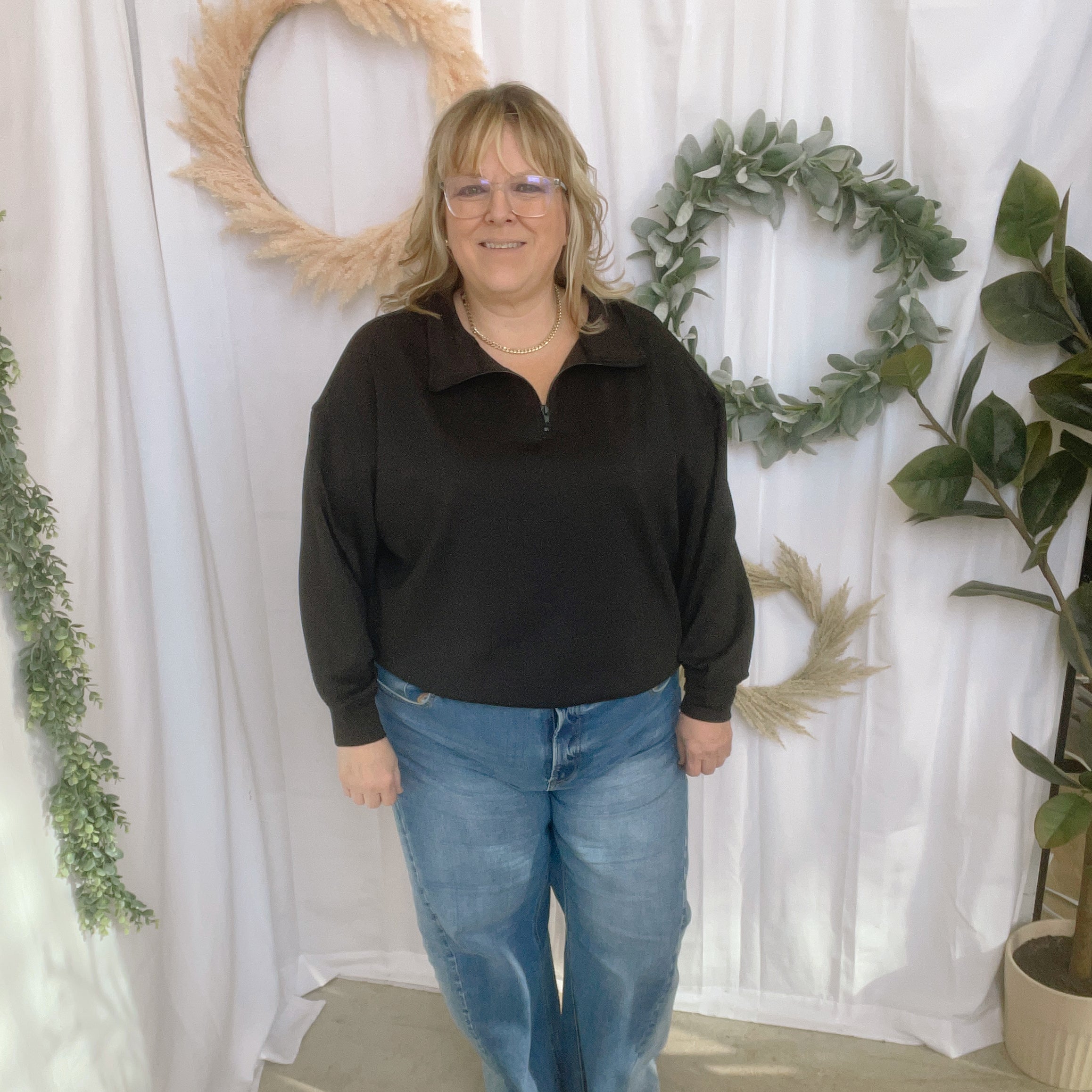 Zoe Scuba Quarter Zip Sweatshirt-Black-Sweatshirts-Zenana-The Silo Boutique, Women's Fashion Boutique Located in Warren and Grand Forks North Dakota