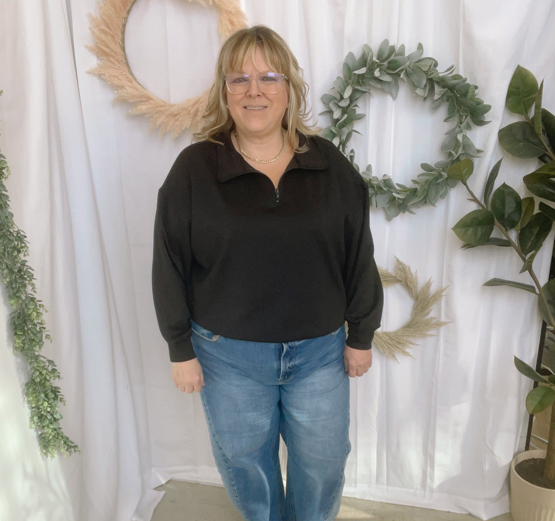 Zoe Scuba Quarter Zip Sweatshirt-Black-Sweatshirts-Zenana-The Silo Boutique, Women's Fashion Boutique Located in Warren and Grand Forks North Dakota