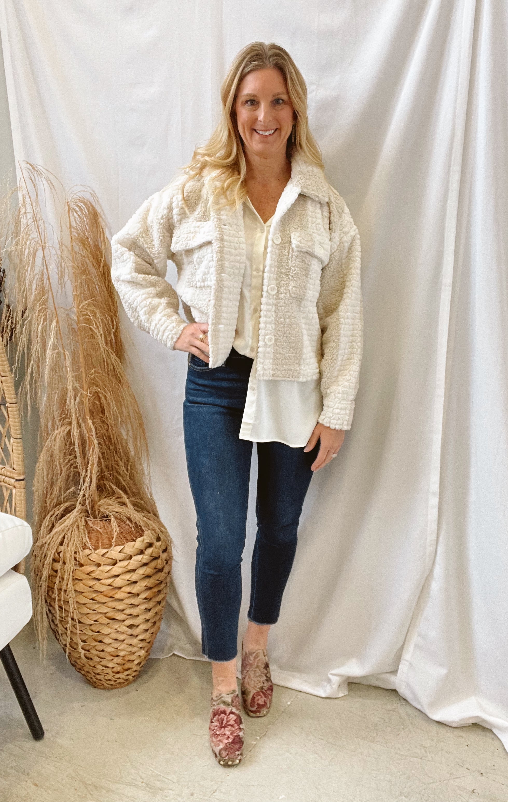 Cream Stripe Sherpa Jacket-Coats & Jackets-blu pepper-The Silo Boutique, Women's Fashion Boutique Located in Warren and Grand Forks North Dakota