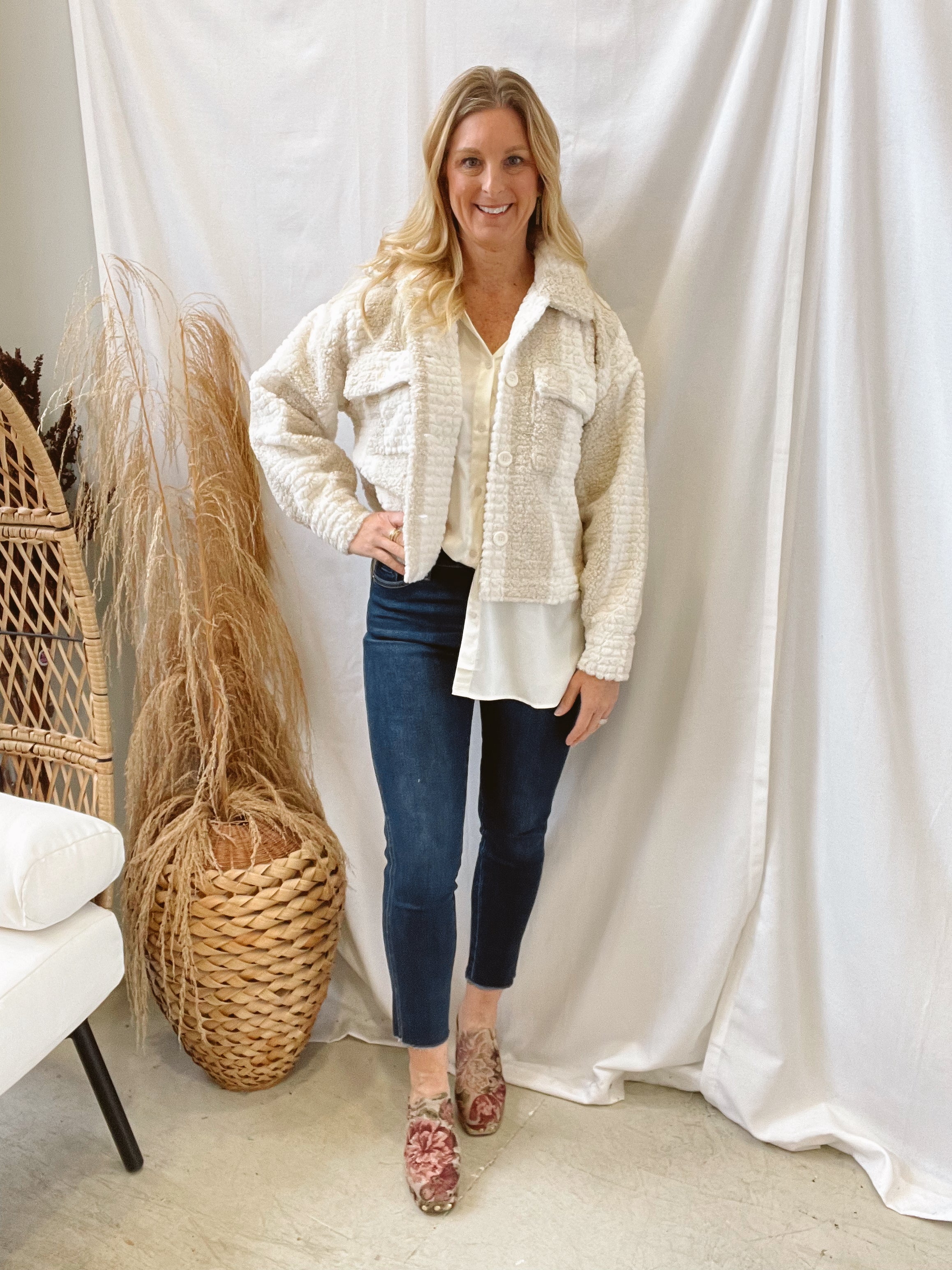 Cream Stripe Sherpa Jacket-Coats & Jackets-blu pepper-The Silo Boutique, Women's Fashion Boutique Located in Warren and Grand Forks North Dakota