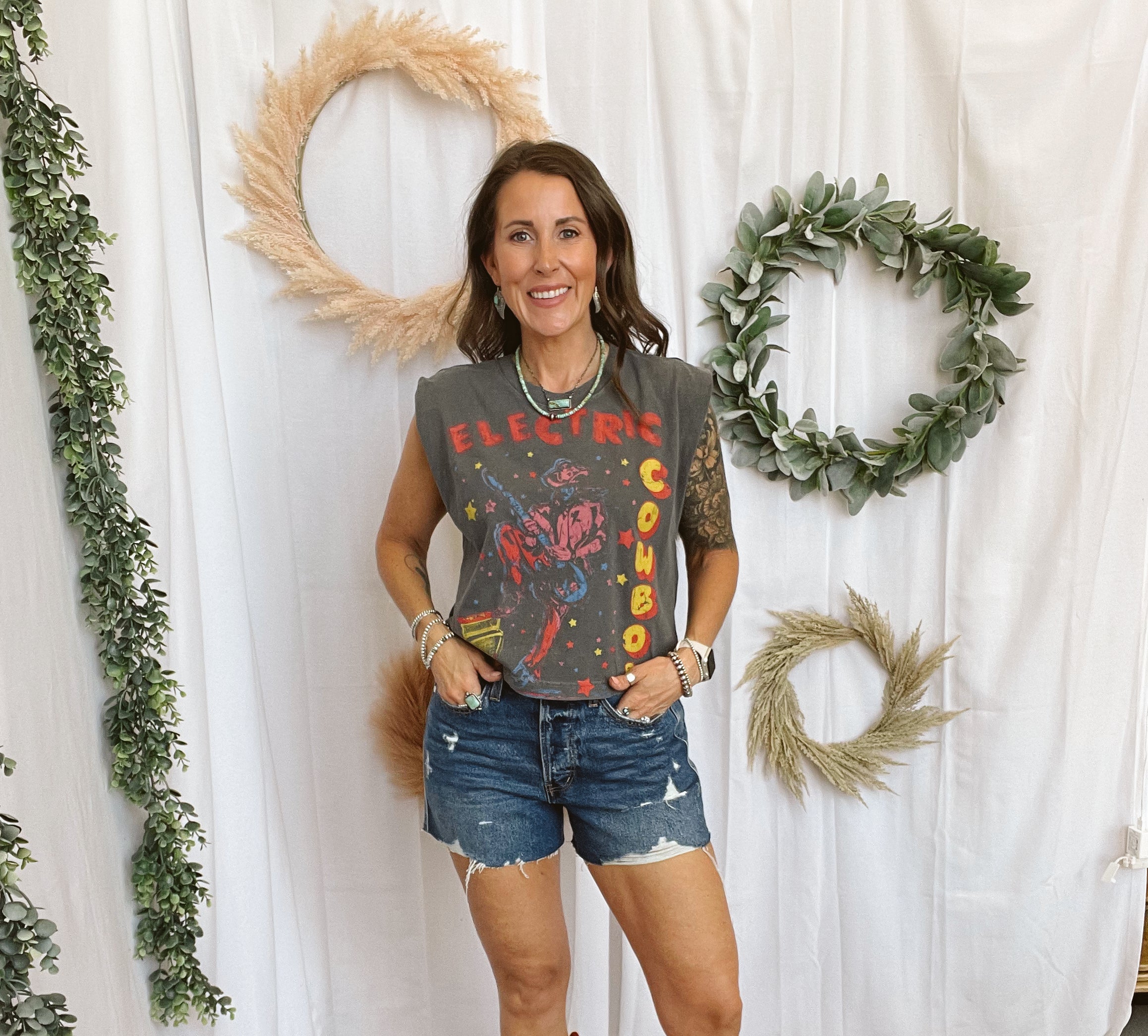 Electric Cowboy Tank-Tank Tops-country deep-The Silo Boutique, Women's Fashion Boutique Located in Warren and Grand Forks North Dakota