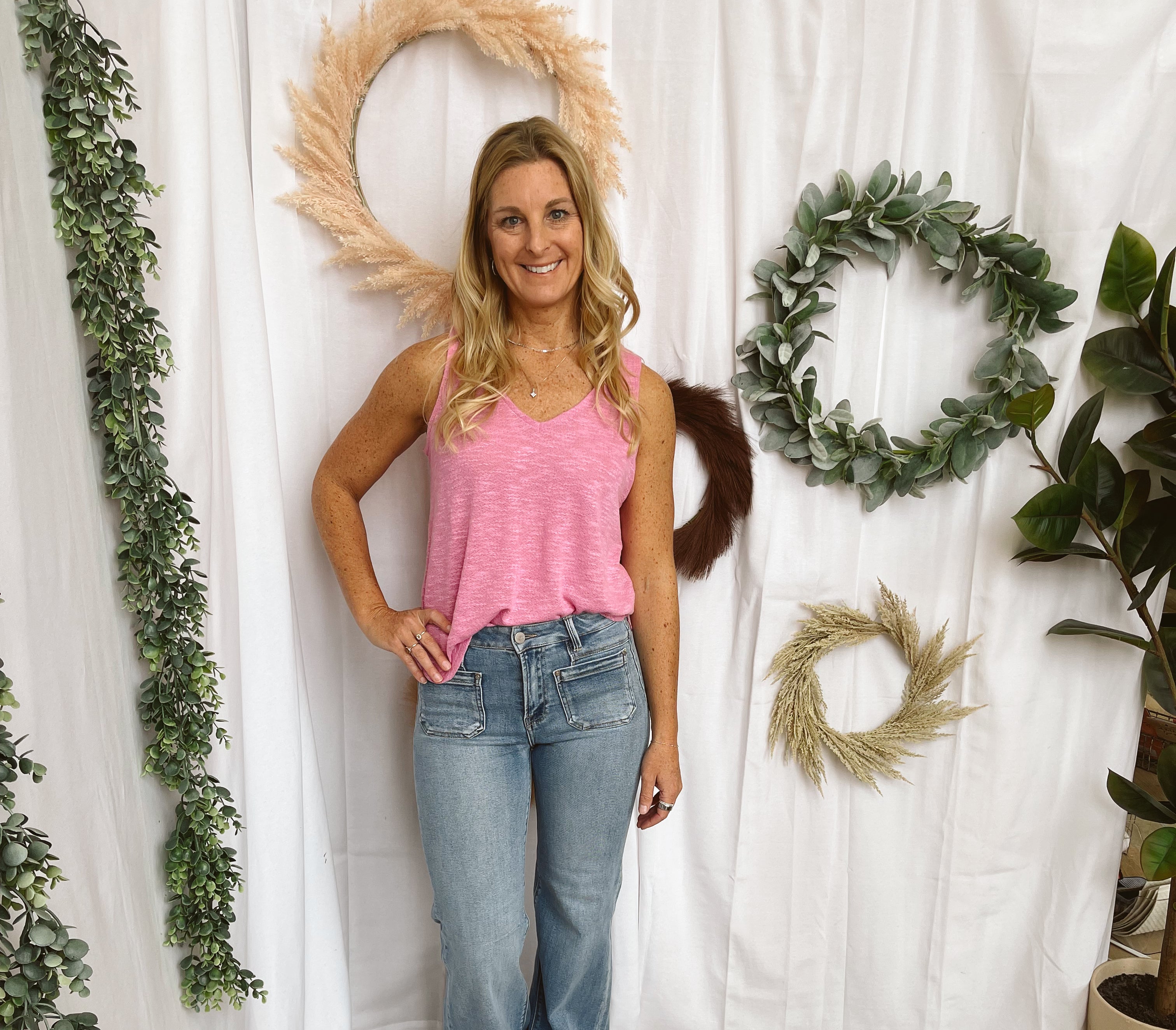Mel V Neck Slub Tank Top-Pink-Tank Tops-Zenana-The Silo Boutique, Women's Fashion Boutique Located in Warren and Grand Forks North Dakota