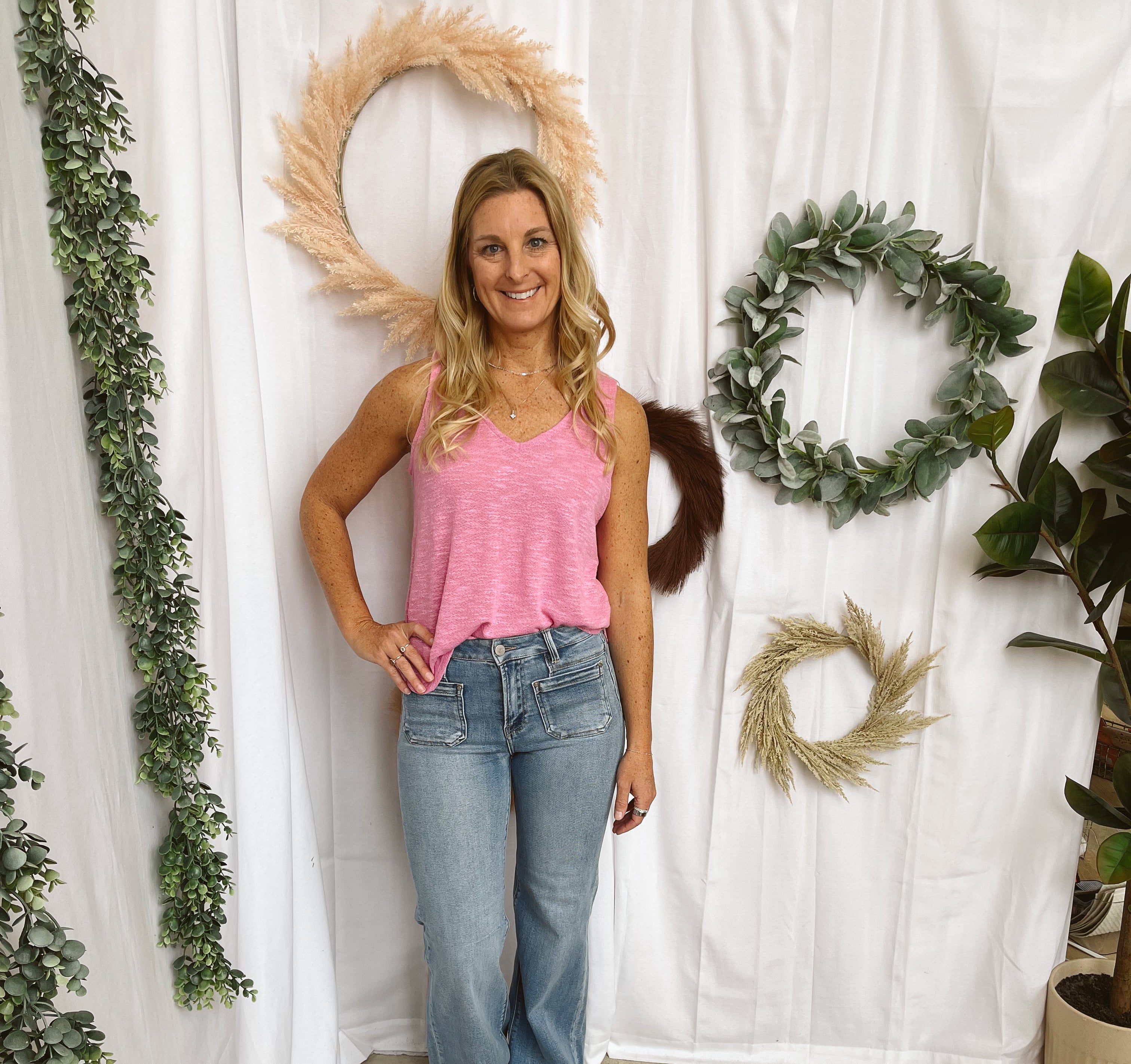 Mel V Neck Slub Tank Top-Pink-Tank Tops-Zenana-The Silo Boutique, Women's Fashion Boutique Located in Warren and Grand Forks North Dakota