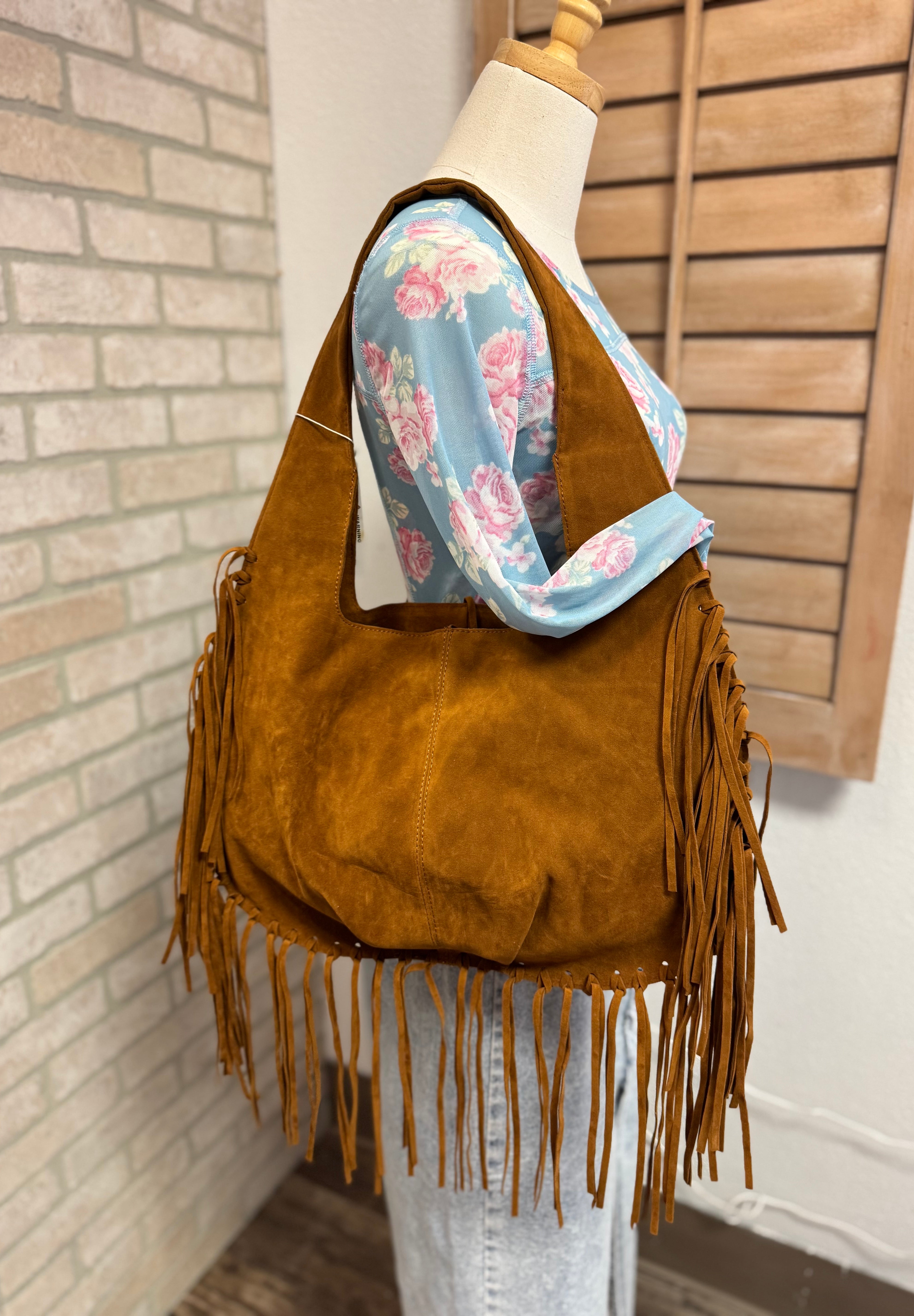 Fringe Hobo Purse-Brown-Purses-Fame-The Silo Boutique, Women's Fashion Boutique Located in Warren and Grand Forks North Dakota