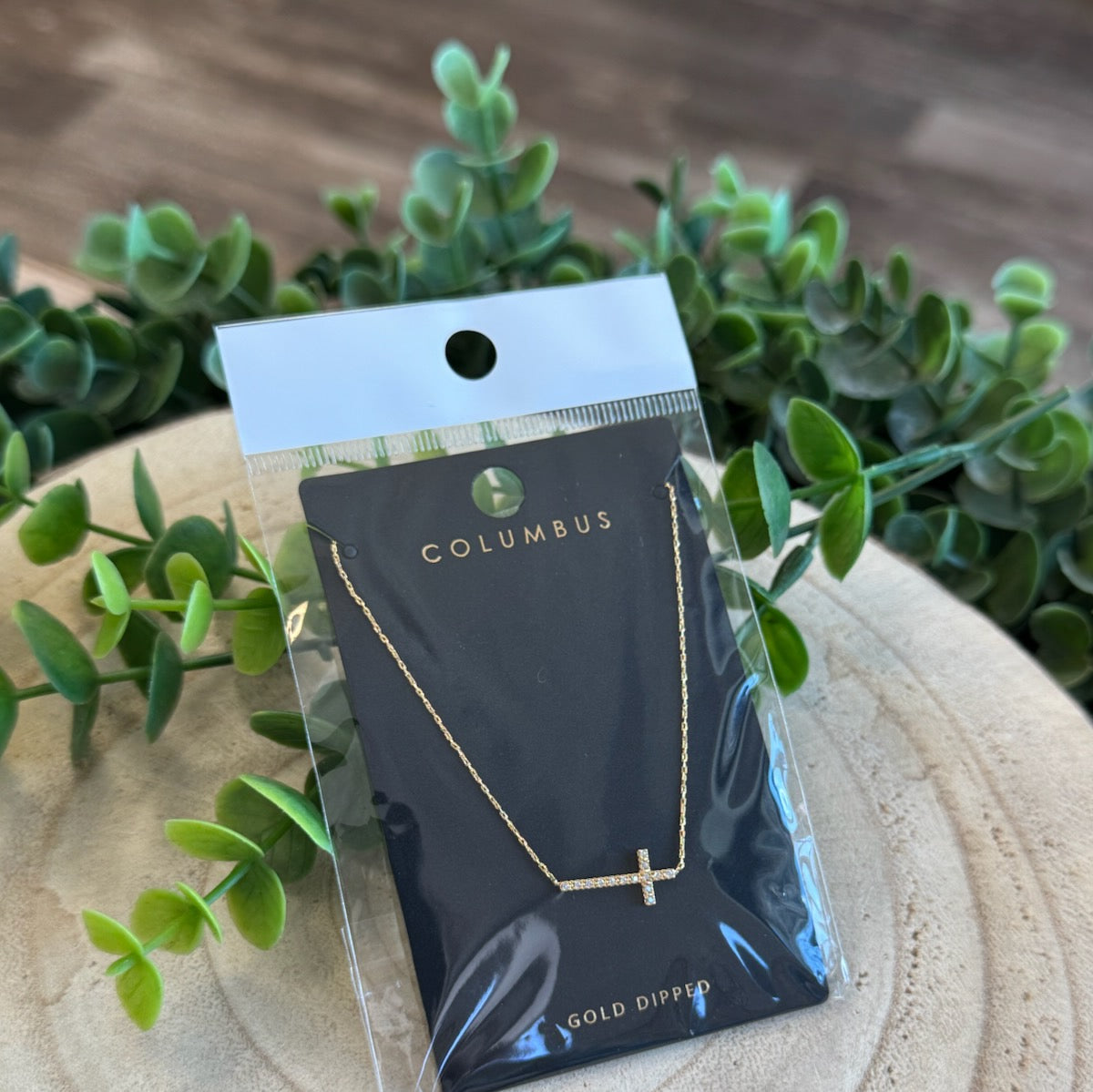 Columbus Stone Side Cross Necklace-Necklaces-Fame-The Silo Boutique, Women's Fashion Boutique Located in Warren and Grand Forks North Dakota