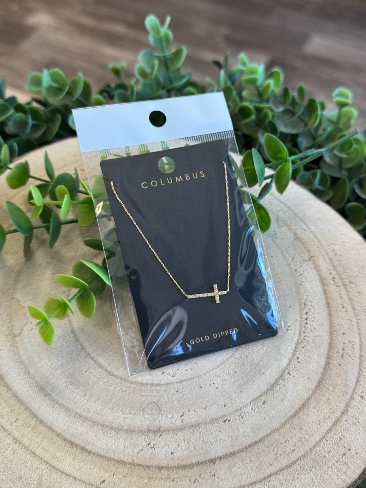 Columbus Stone Side Cross Necklace-Necklaces-Fame-The Silo Boutique, Women's Fashion Boutique Located in Warren and Grand Forks North Dakota