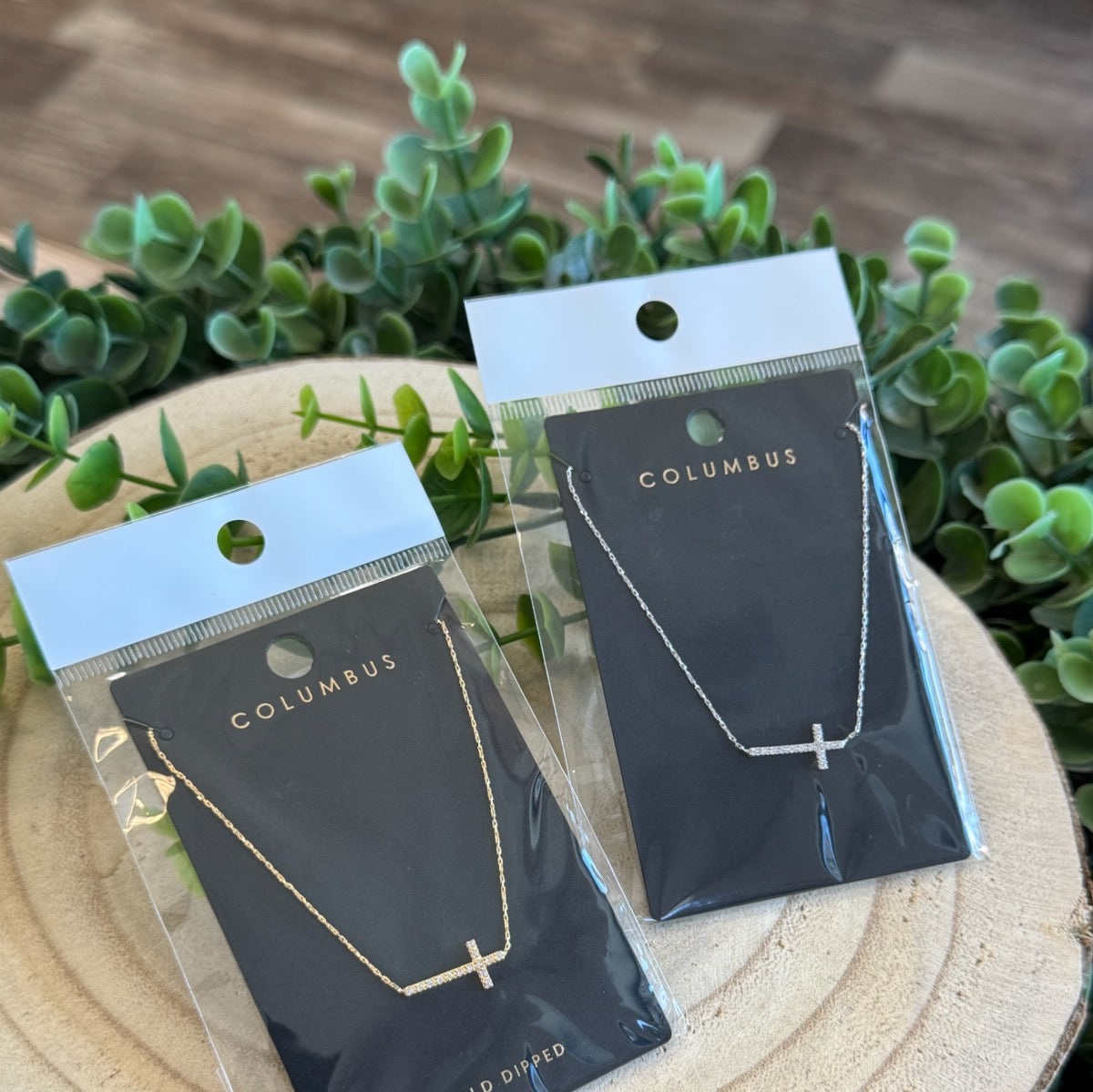 Columbus Stone Side Cross Necklace-Necklaces-Fame-The Silo Boutique, Women's Fashion Boutique Located in Warren and Grand Forks North Dakota