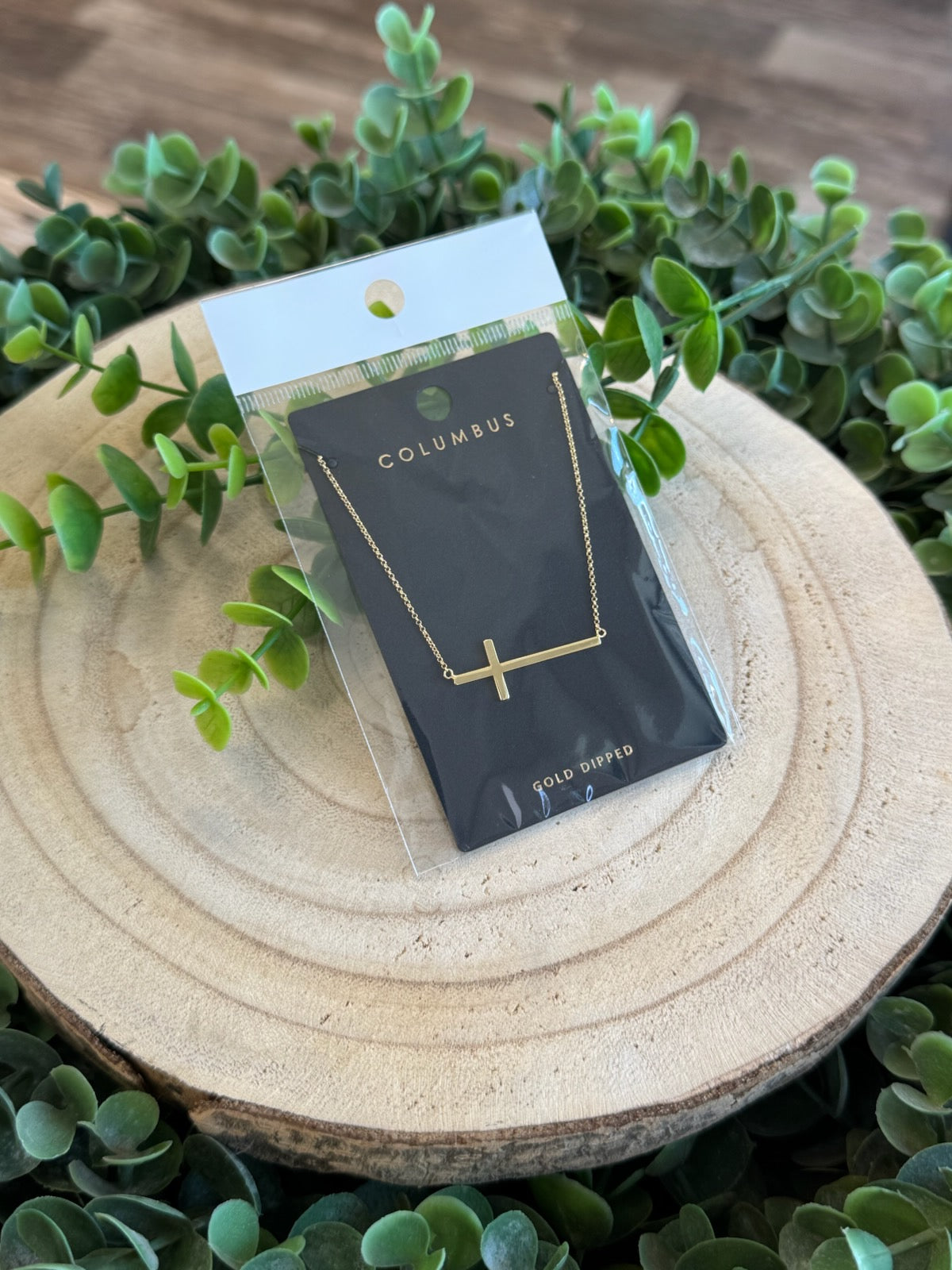 Columbus Gold Side Cross Necklace-Necklaces-Fame-The Silo Boutique, Women's Fashion Boutique Located in Warren and Grand Forks North Dakota