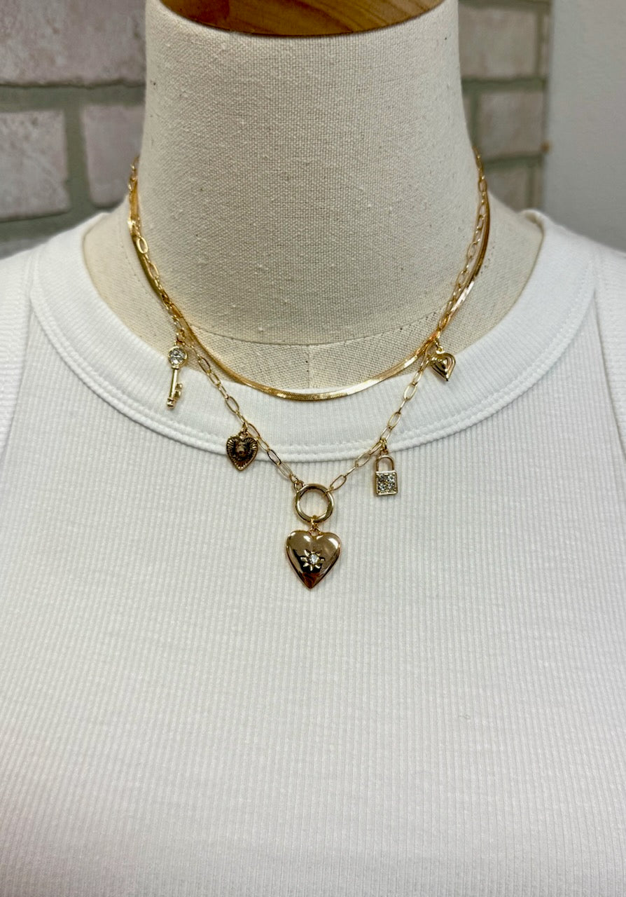 Studded Heart Lock Charm Necklace-Necklaces-Fame-The Silo Boutique, Women's Fashion Boutique Located in Warren and Grand Forks North Dakota