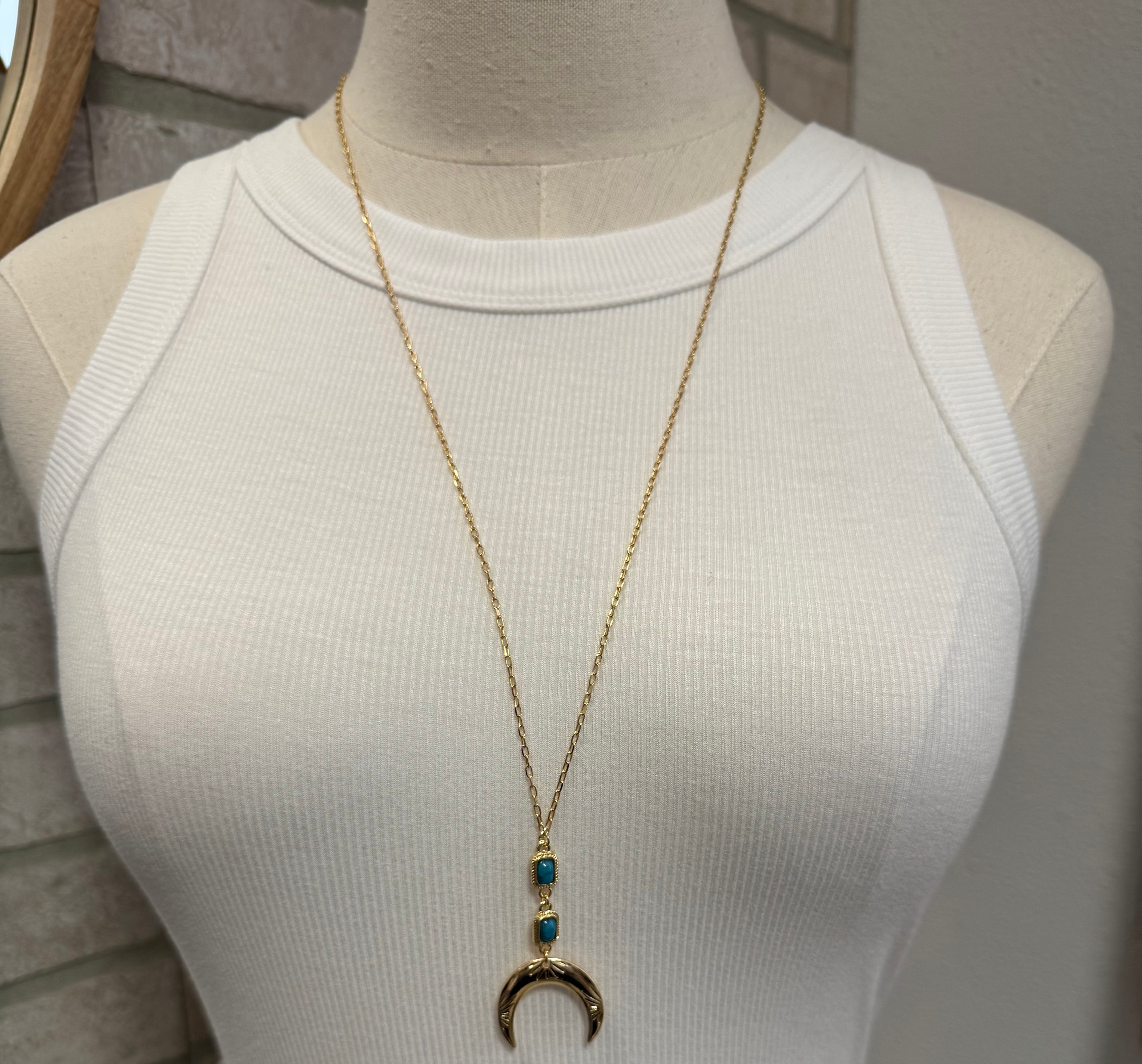 Long Crescent and Turquoise Necklace-Necklaces-Fame-The Silo Boutique, Women's Fashion Boutique Located in Warren and Grand Forks North Dakota