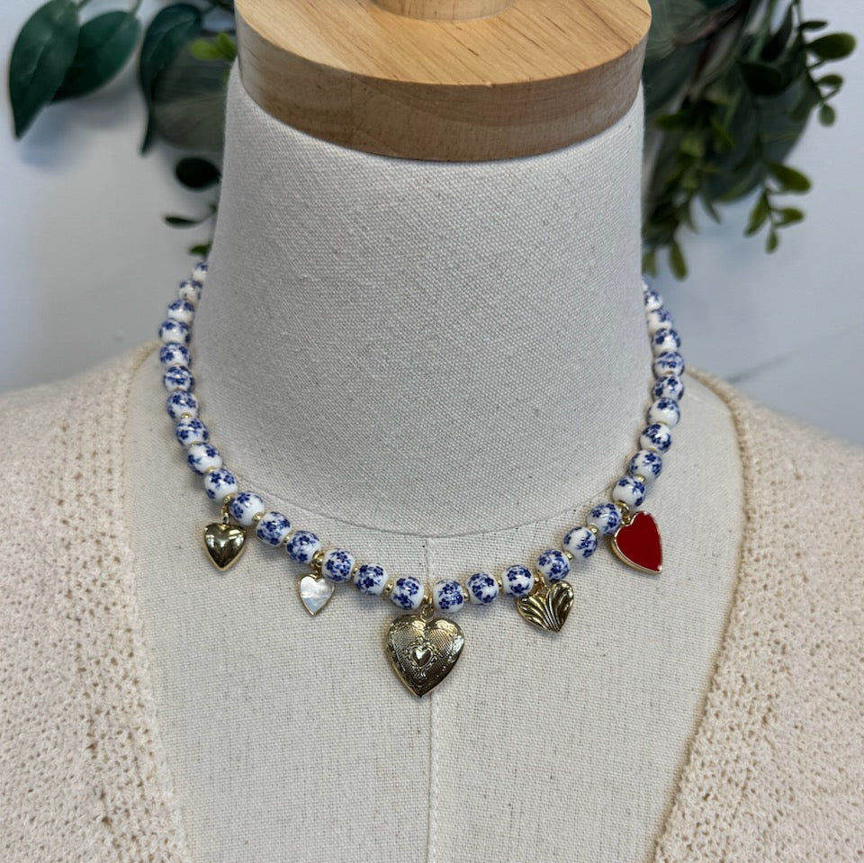 Blue Bead Charm Necklace-Necklaces-Fame-The Silo Boutique, Women's Fashion Boutique Located in Warren and Grand Forks North Dakota