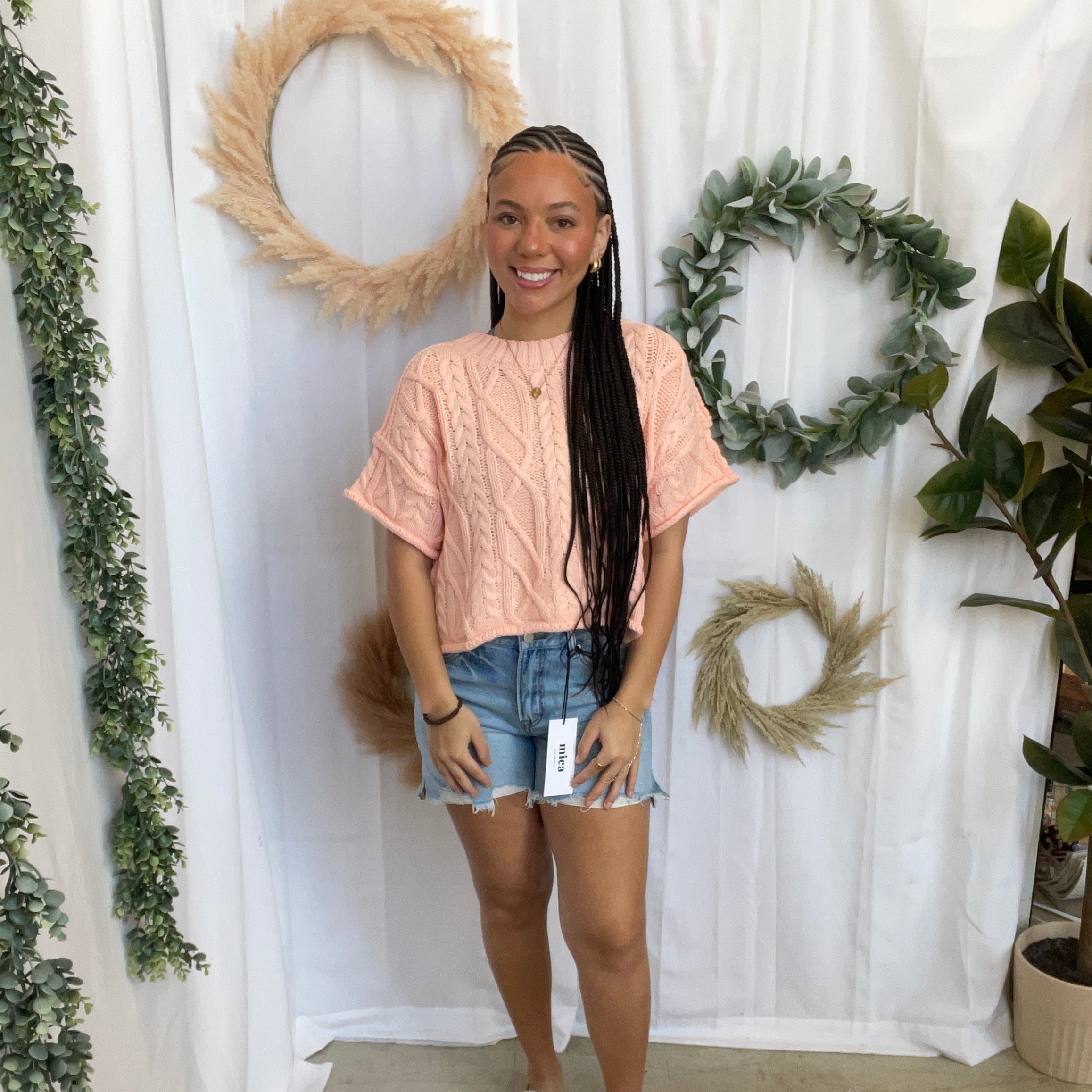 Lisa Cable Short Sleeve Sweater Top-Sorbet-Short Sleeve Tops-lelis-The Silo Boutique, Women's Fashion Boutique Located in Warren and Grand Forks North Dakota
