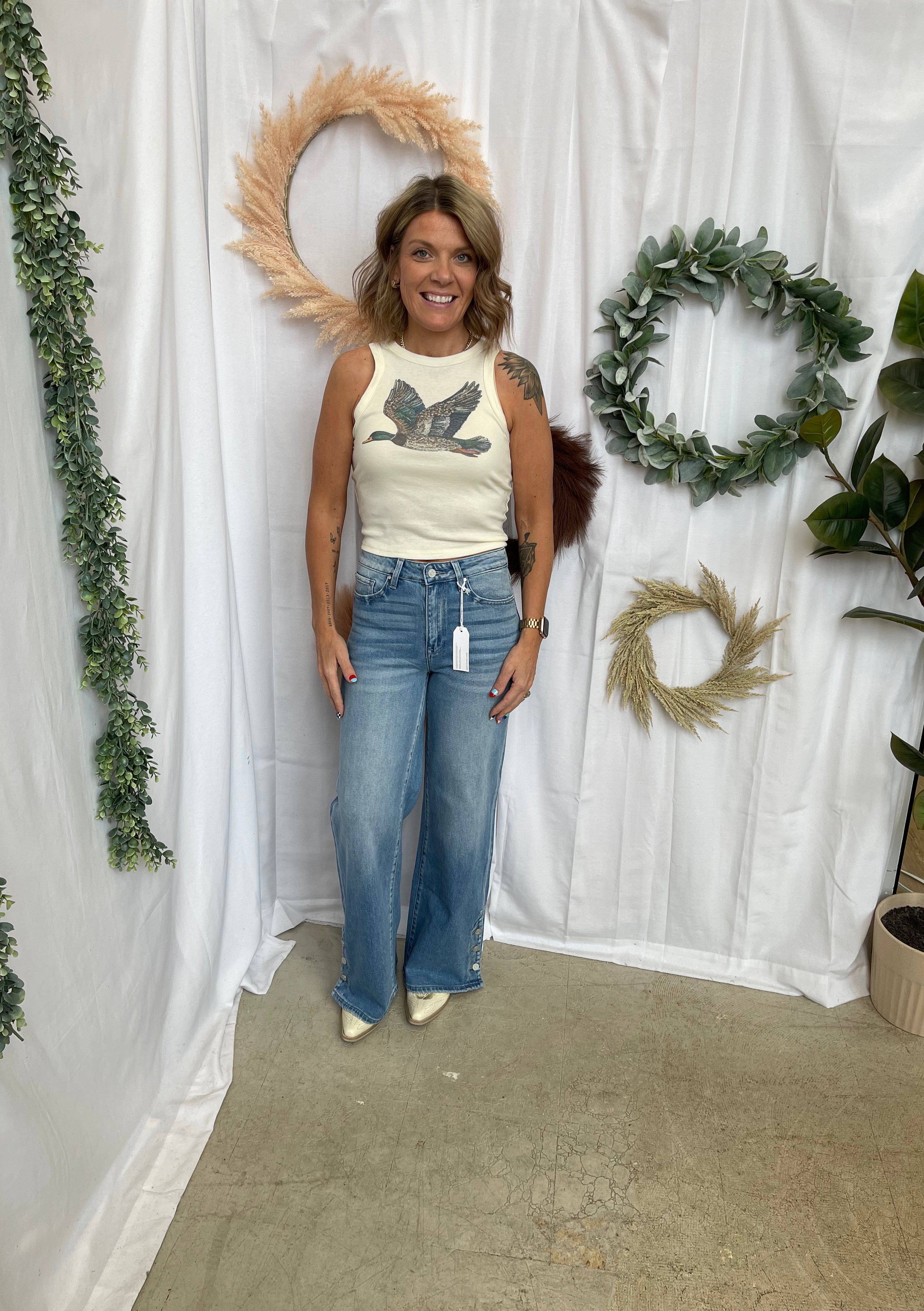 The Duck Cream Tank Top-Tank Tops-walking A-The Silo Boutique, Women's Fashion Boutique Located in Warren and Grand Forks North Dakota