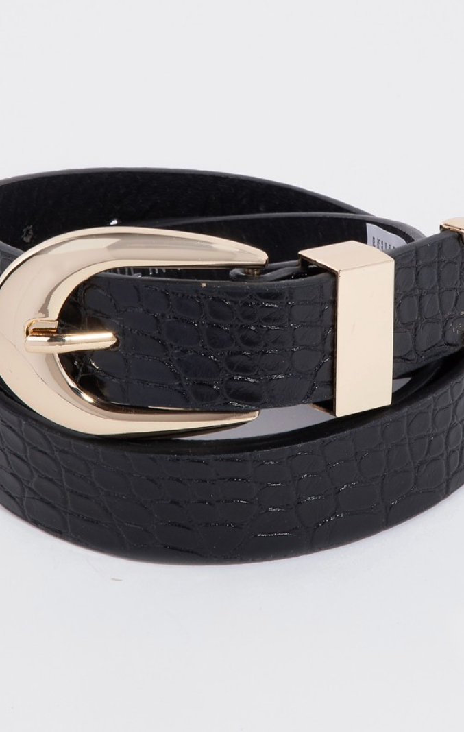 Faux Alligator Belt-Black-Belts-Fame-The Silo Boutique, Women's Fashion Boutique Located in Warren and Grand Forks North Dakota