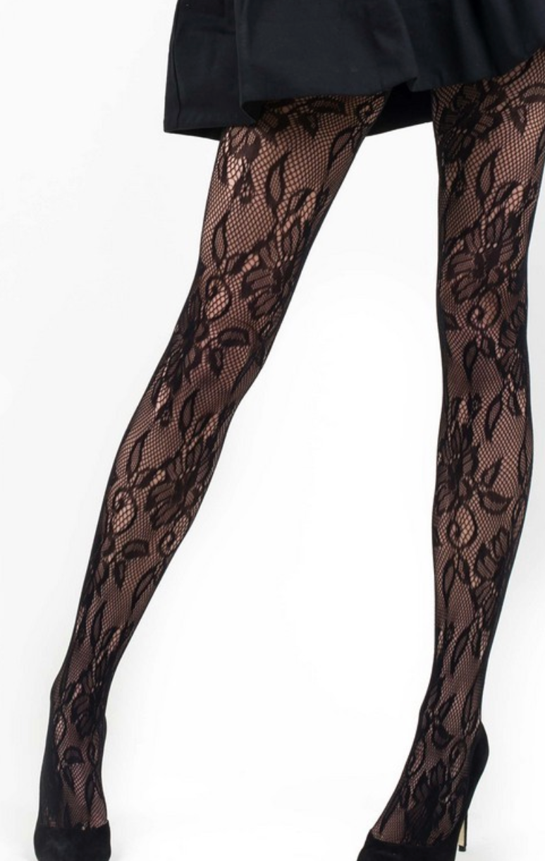 Killer Legs Lady's Black Floral Tights-tights-yelete-The Silo Boutique, Women's Fashion Boutique Located in Warren and Grand Forks North Dakota