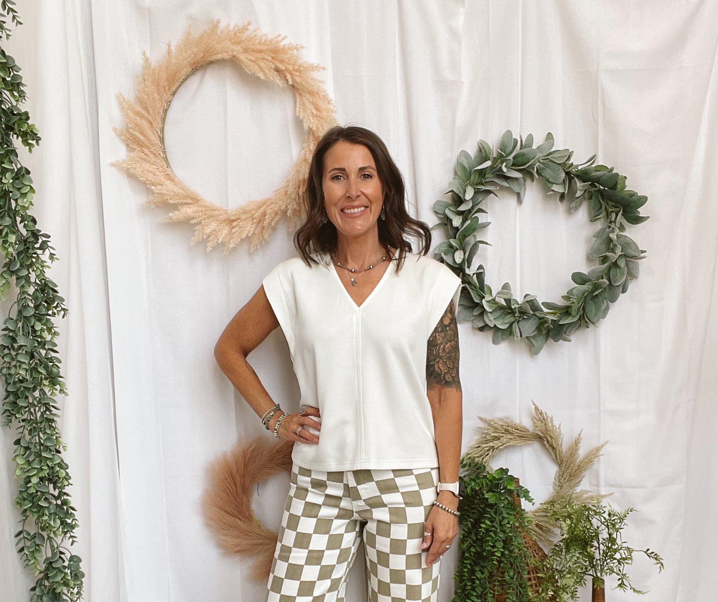 Miou Muse Checker Board Tan Jeans-Jeans-miou muse-The Silo Boutique, Women's Fashion Boutique Located in Warren and Grand Forks North Dakota