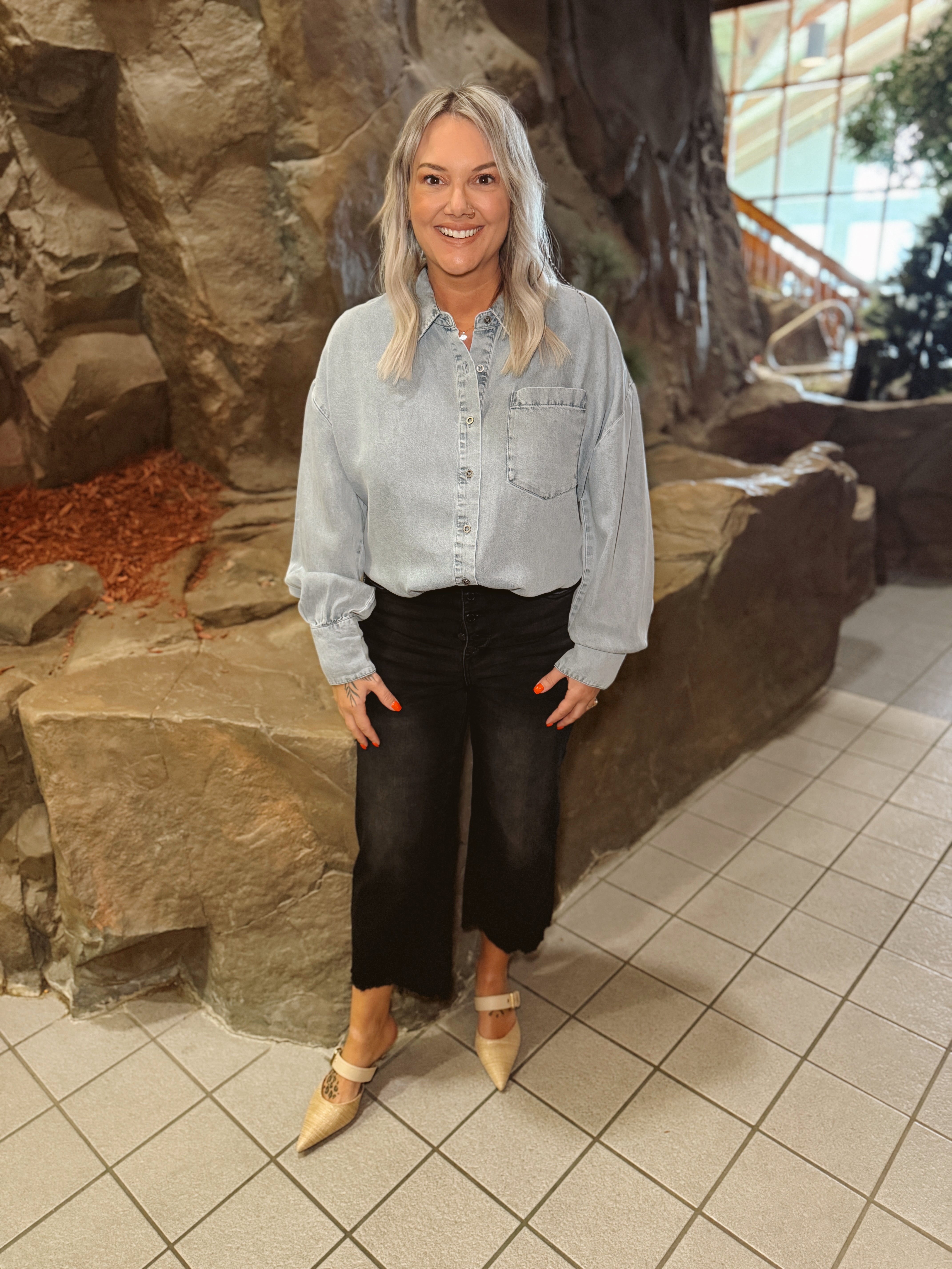 Tencel Oversized Denim Top-Final Sale-Long Sleeve Tops-mystree-The Silo Boutique, Women's Fashion Boutique Located in Warren and Grand Forks North Dakota