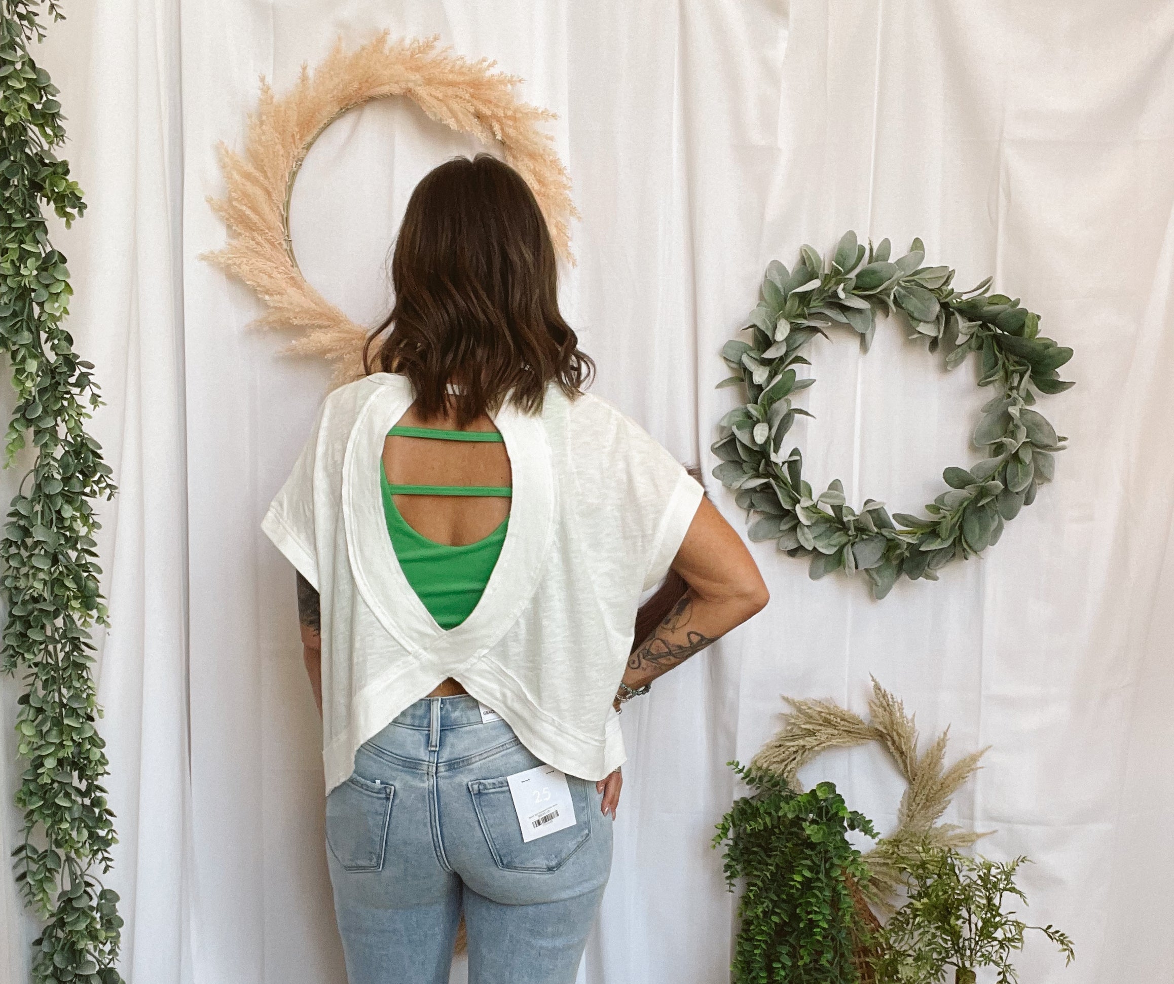 Trina Open Back Tee-White-Short Sleeve Tops-hyfve-The Silo Boutique, Women's Fashion Boutique Located in Warren and Grand Forks North Dakota