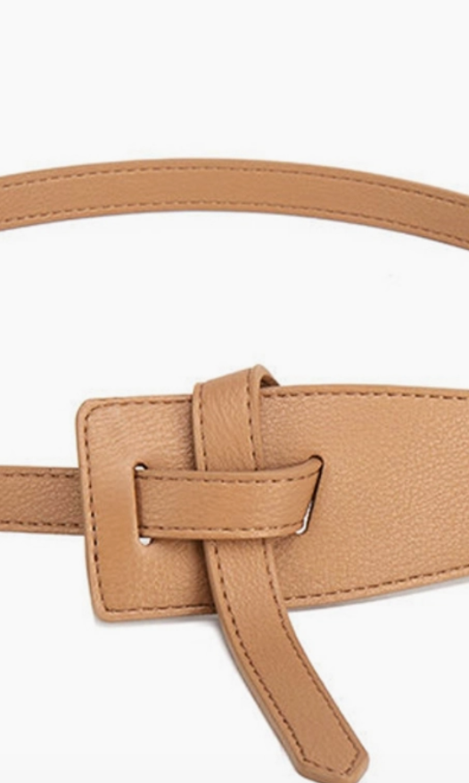 Ave Beige Leather Tie Belt-Belts-Avenue Zoe-The Silo Boutique, Women's Fashion Boutique Located in Warren and Grand Forks North Dakota