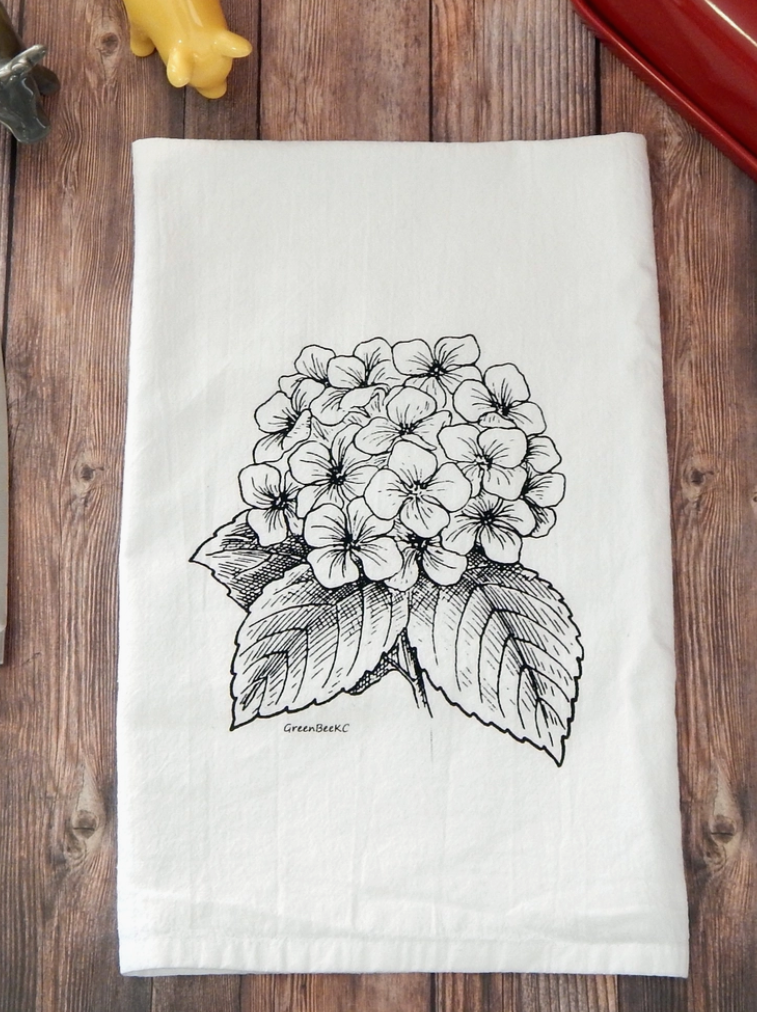 Hydrangea Flour Sack Tea Towel-Tea Towels-Green Bee-The Silo Boutique, Women's Fashion Boutique Located in Warren and Grand Forks North Dakota