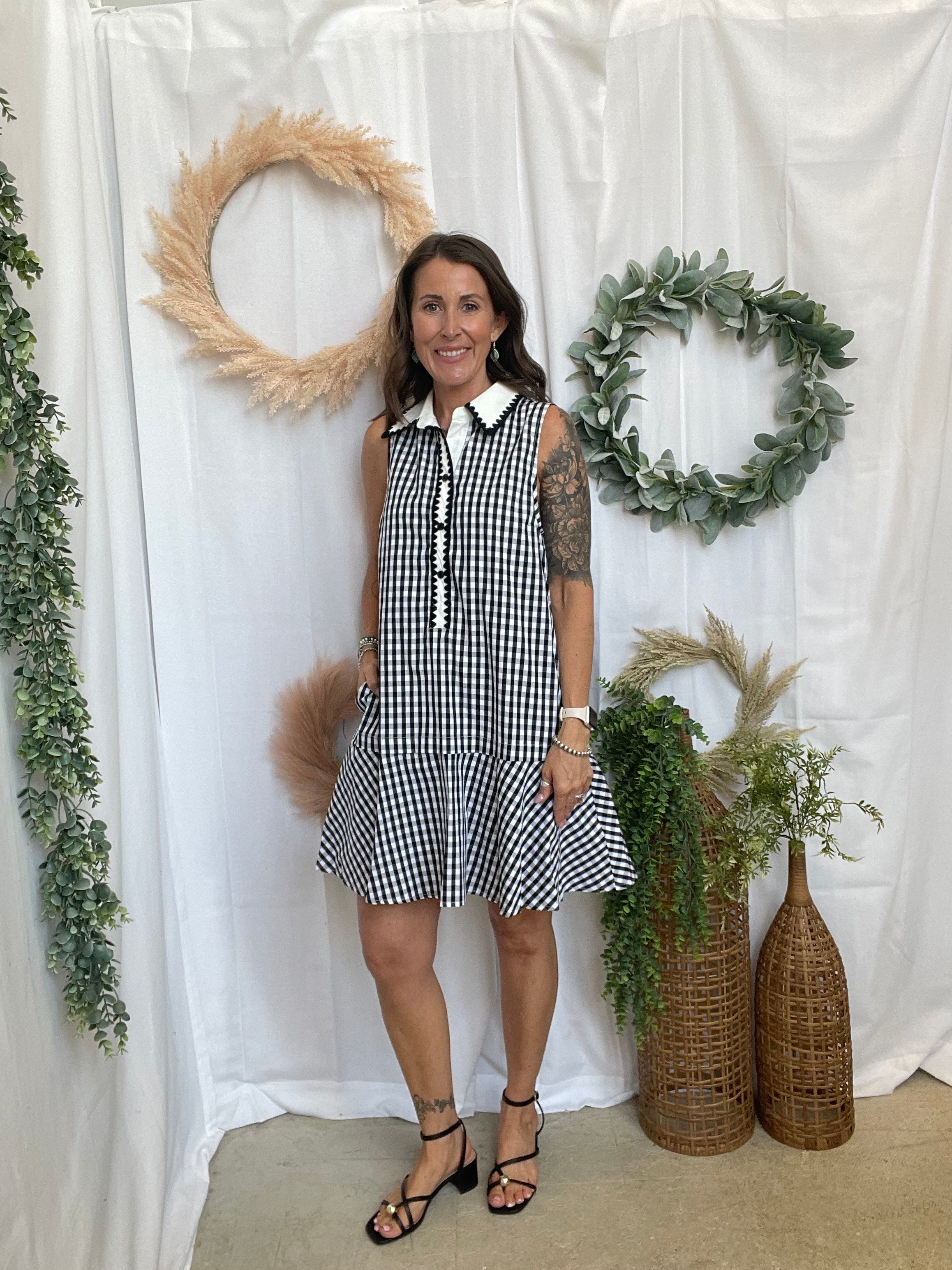 Vicki Black Gingham Dress-Dresses-entro-The Silo Boutique, Women's Fashion Boutique Located in Warren and Grand Forks North Dakota