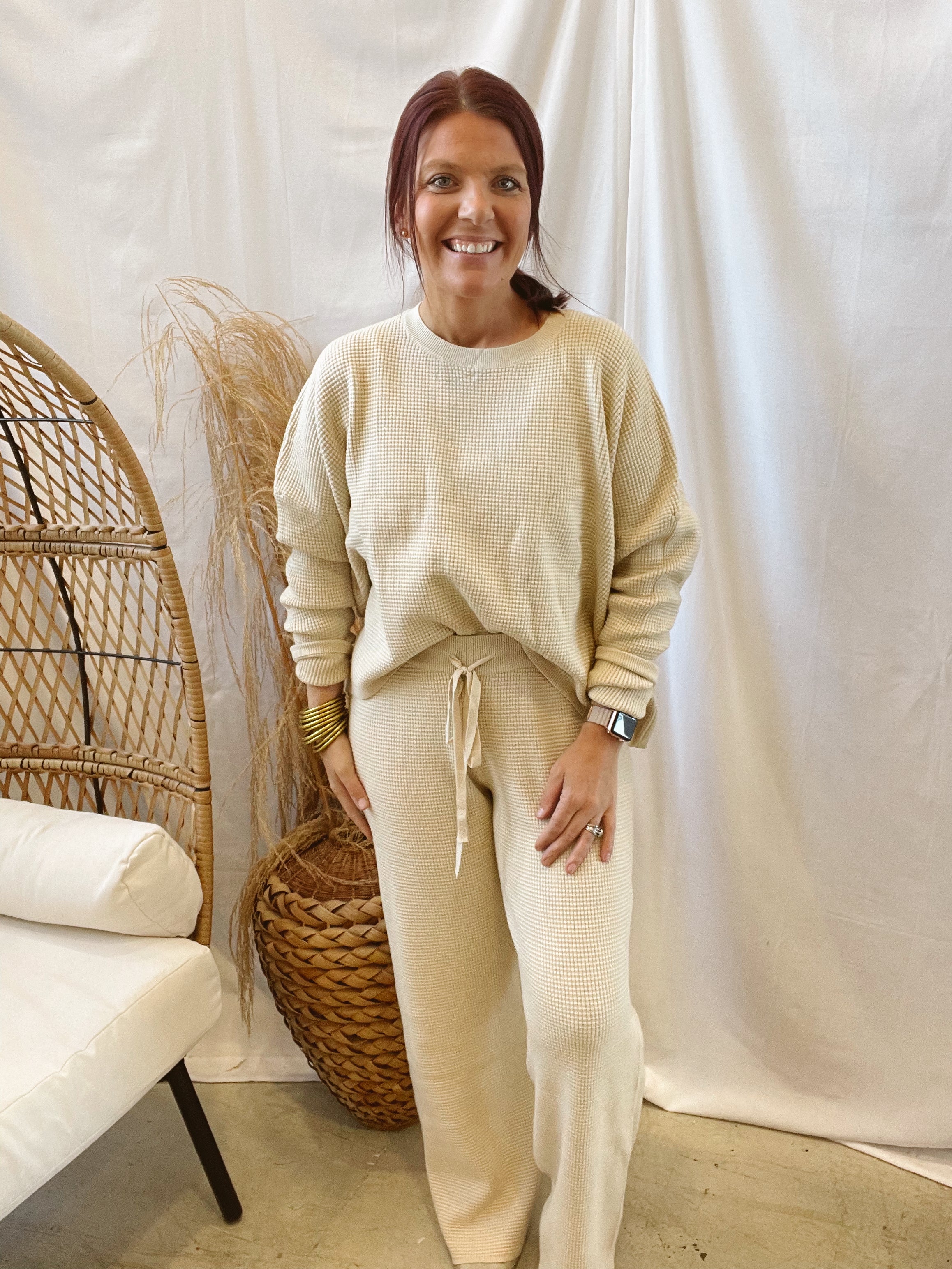 Rose Textured Waffle Set-Oatmeal-Outfit Sets-tea and Rose-The Silo Boutique, Women's Fashion Boutique Located in Warren and Grand Forks North Dakota