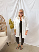 Oversized White Collared Button Up Top-Long Sleeve Tops-mono b-The Silo Boutique, Women's Fashion Boutique Located in Warren and Grand Forks North Dakota