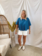 Zen Short Sleeve Crop Top-Blue-Final Sale-Short Sleeve Tops-Zenana-The Silo Boutique, Women's Fashion Boutique Located in Warren and Grand Forks North Dakota