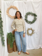 Muse Stripe Waffle Knit Top-Mocha-Long Sleeve Tops-miou muse-The Silo Boutique, Women's Fashion Boutique Located in Warren and Grand Forks North Dakota