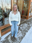 Raised Rib V Neck Sweater-Ivory-Final Sale-Sweaters-be cool-The Silo Boutique, Women's Fashion Boutique Located in Warren and Grand Forks North Dakota