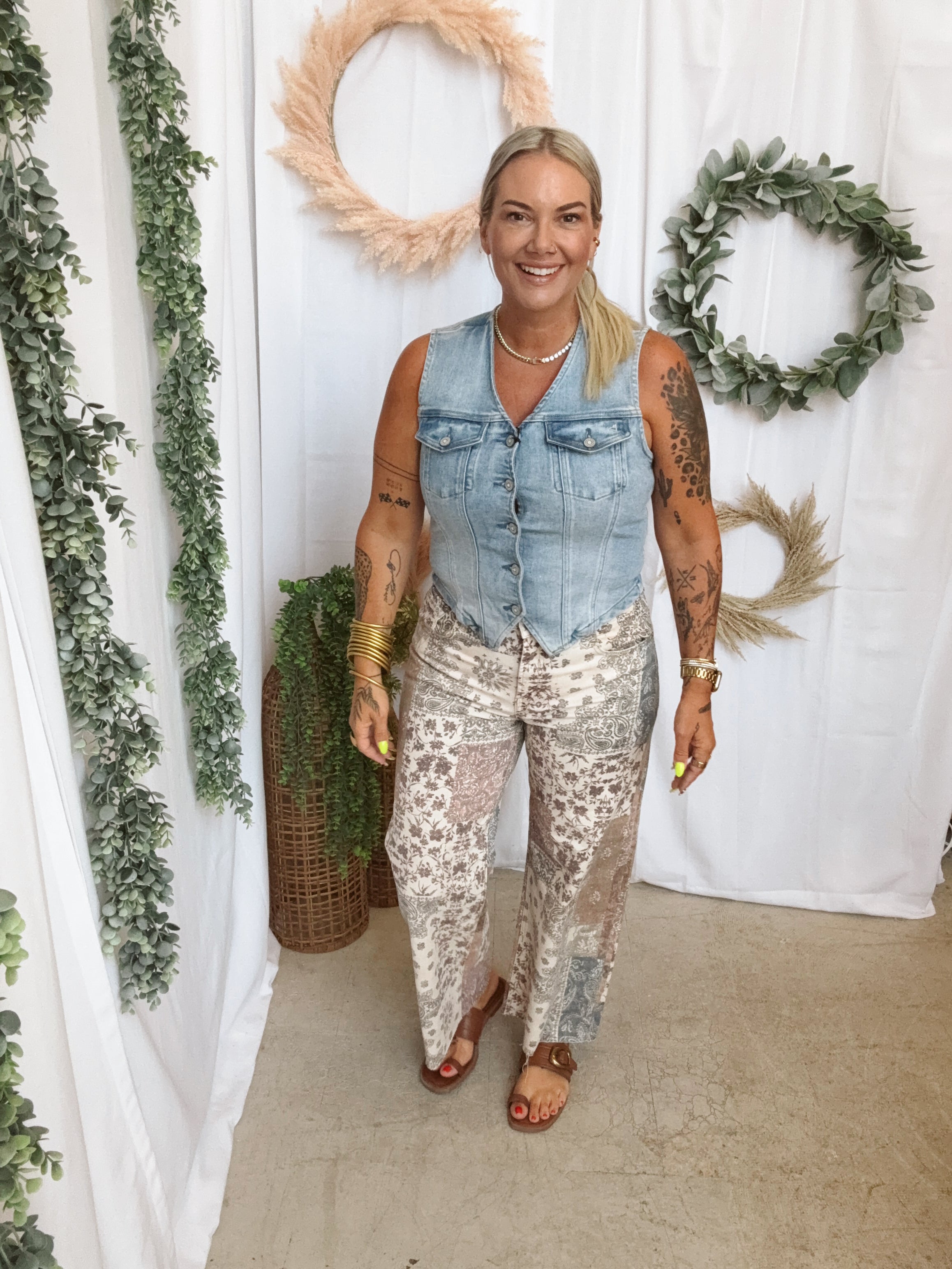 Risen Wide Leg Earth Block Jeans-Jeans-risen-The Silo Boutique, Women's Fashion Boutique Located in Warren and Grand Forks North Dakota