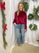 Magenta Velvet Puff Sleeve Top-Long Sleeve Tops-lamiel-The Silo Boutique, Women's Fashion Boutique Located in Warren and Grand Forks North Dakota