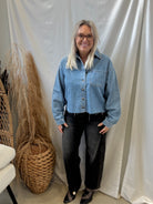 Wishlist Denim Crop Shirt Jacket-Long Sleeve Tops-wishlist-The Silo Boutique, Women's Fashion Boutique Located in Warren and Grand Forks North Dakota