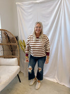 Tobacco Brown Striped Sweatshirt-Sweatshirts-hem and thread-The Silo Boutique, Women's Fashion Boutique Located in Warren and Grand Forks North Dakota